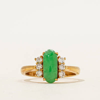 Cabochon Jadeite & Diamond Column Ring | 0.80ct, 0.15ctw | SZ 5.25