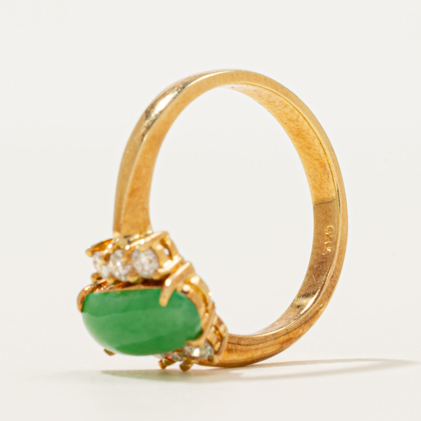 Cabochon Jadeite & Diamond Column Ring | 0.80ct, 0.15ctw | SZ 5.25
