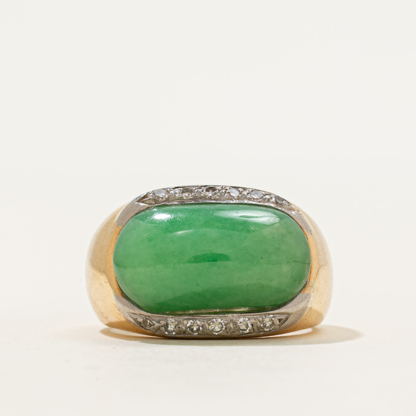 East West Jadeite & Diamond Dome Ring | 7.64ct, 0.08ctw | SZ 6