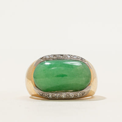 East West Jadeite & Diamond Dome Ring | 7.64ct, 0.08ctw | SZ 6