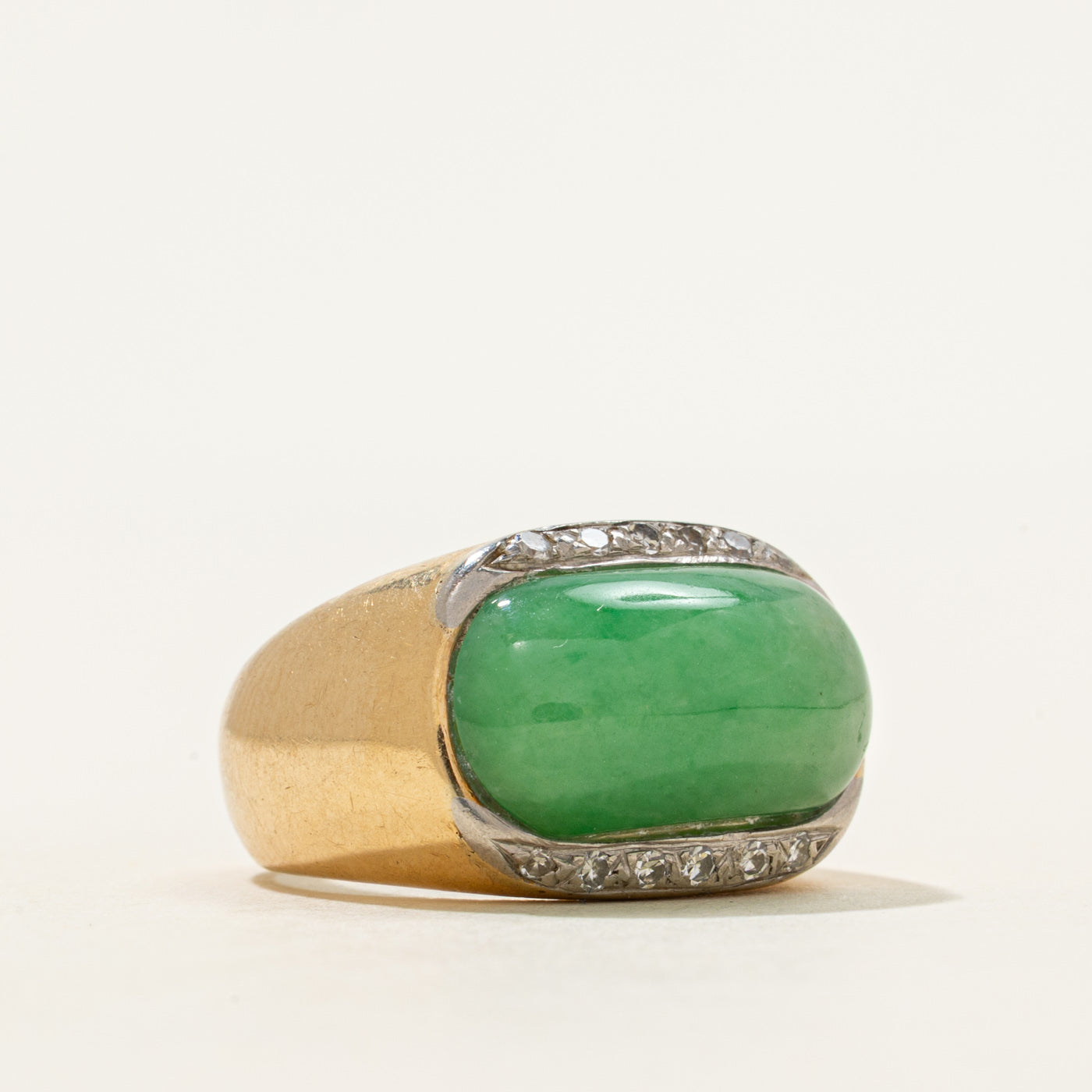 East West Jadeite & Diamond Dome Ring | 7.64ct, 0.08ctw | SZ 6