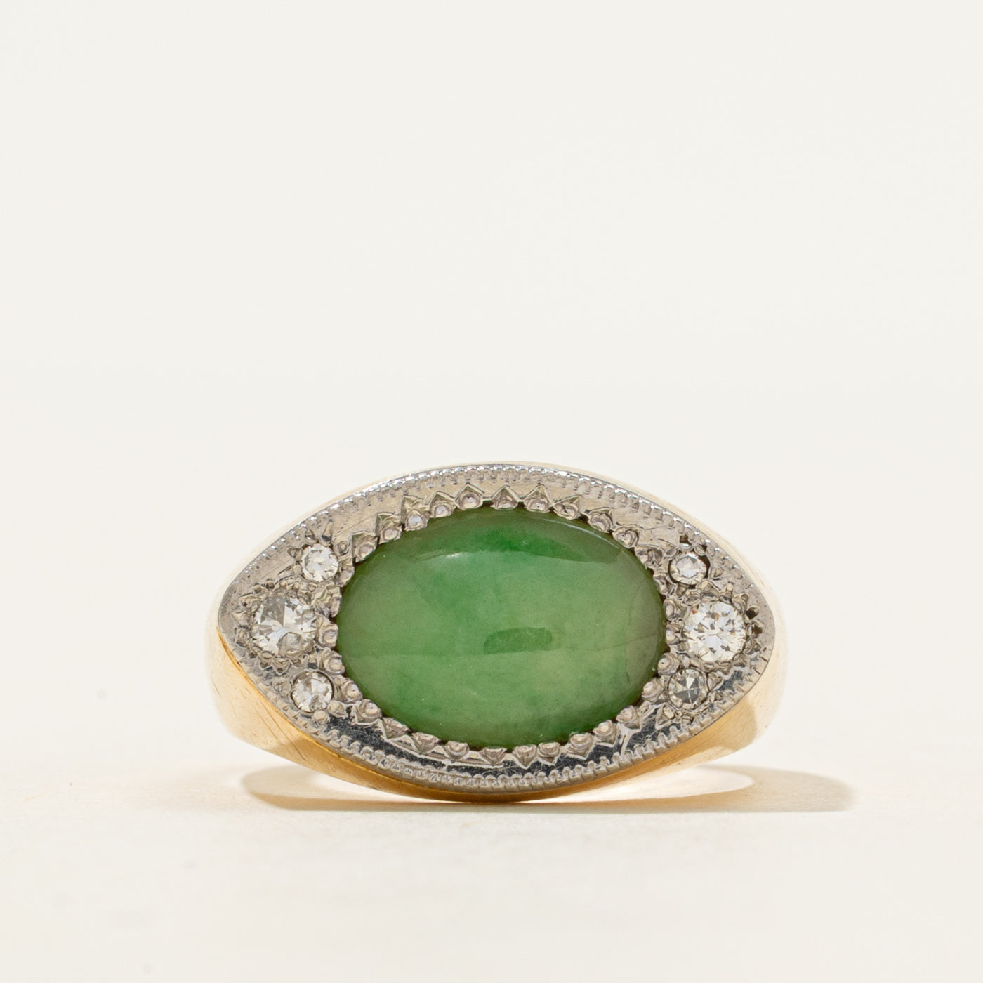 East West Jadeite & Diamond Milgrain Ring | 1.40ct, 0.07ctw | SZ 5.5