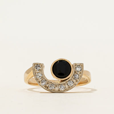 Cabochon Onyx & Diamond Semi Circle Ring | 0.15ct, 0.12ctw | SZ 5