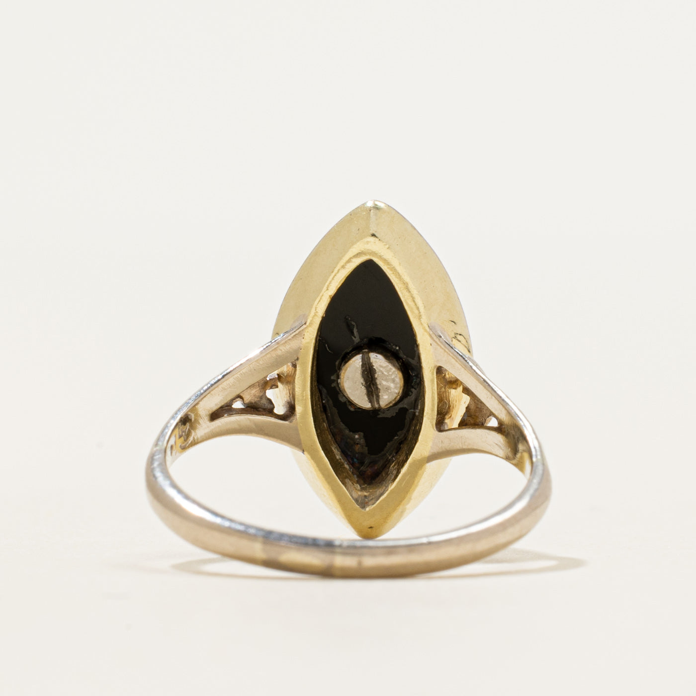 Vintage Onyx & Diamond Navette Ring | 2.05ct, 0.02ct | SZ 5.25