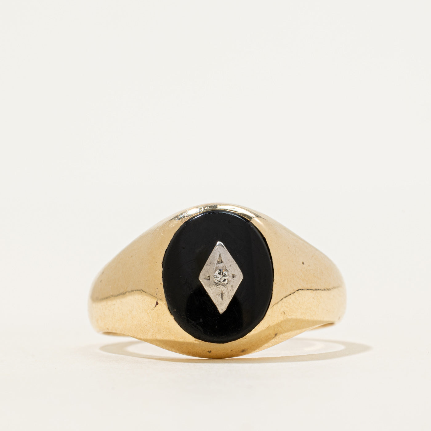 Flush Set Onyx & Diamond Signet Ring | 2.03ct, 0.005ct | SZ 11.75