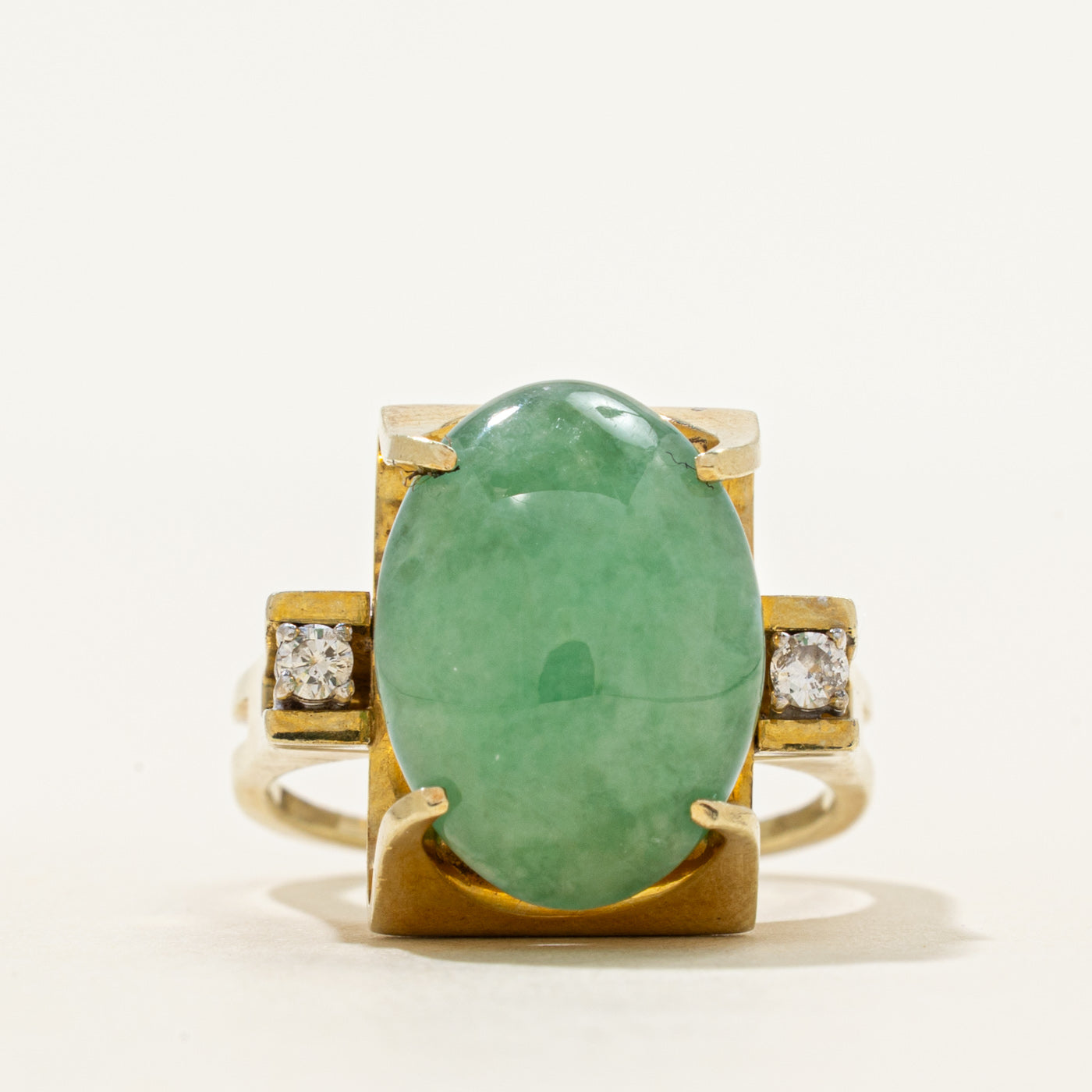 18k Cabochon Jadeite & Diamond Cocktail Ring | 11.40ct, 0.09ctw | SZ 7.5