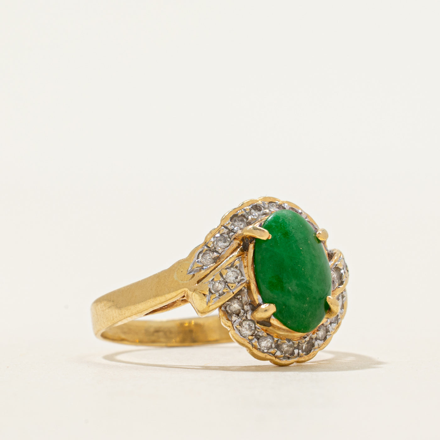Cabochon Jadeite & Diamond Halo Ring | 0.77ct, 0.20ctw | SZ 5.5