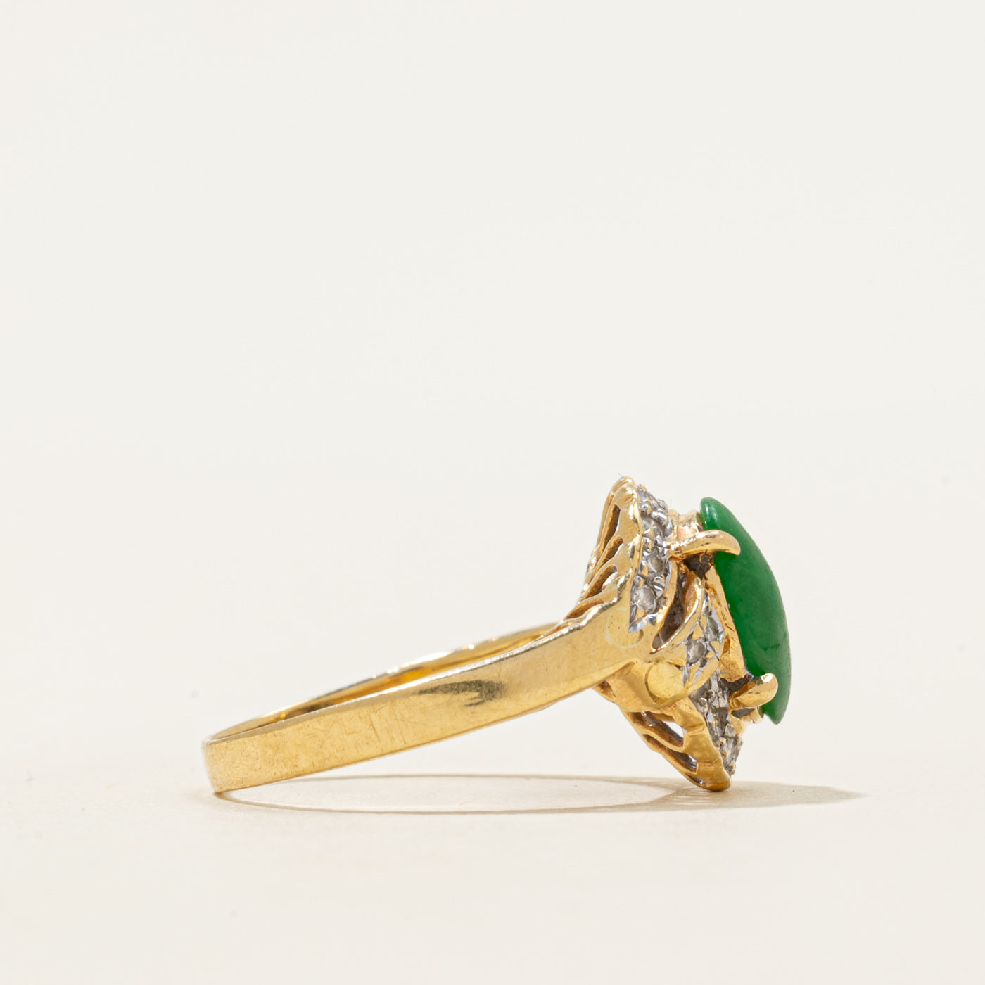 Cabochon Jadeite & Diamond Halo Ring | 0.77ct, 0.20ctw | SZ 5.5