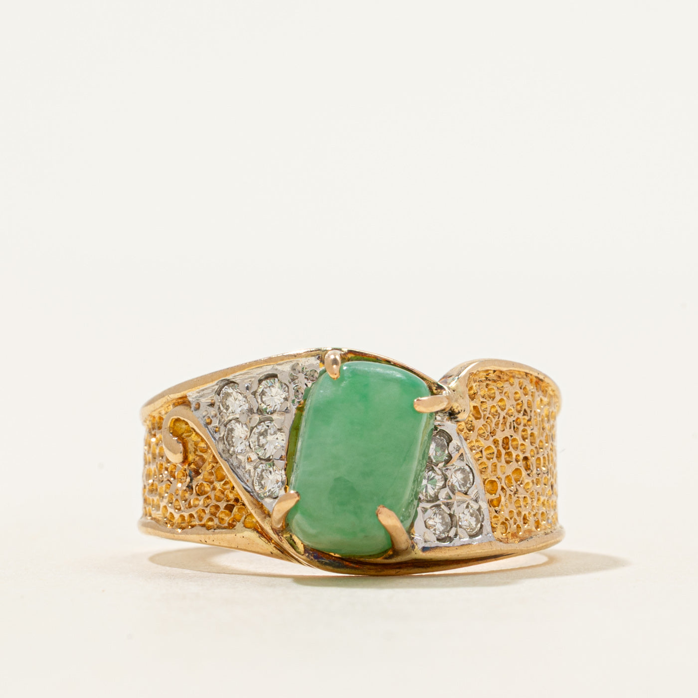 Jadeite & Diamond Textured Ring | 1.60ct, 0.10ctw | SZ 8