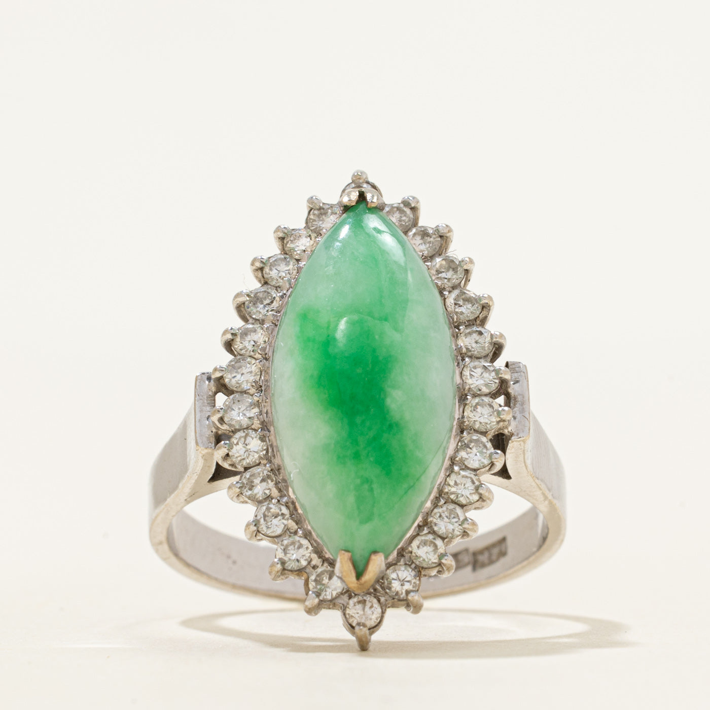 Jadeite & Diamond Petal Halo Cocktail Ring | 6.10ct, 0.39ctw | SZ 8