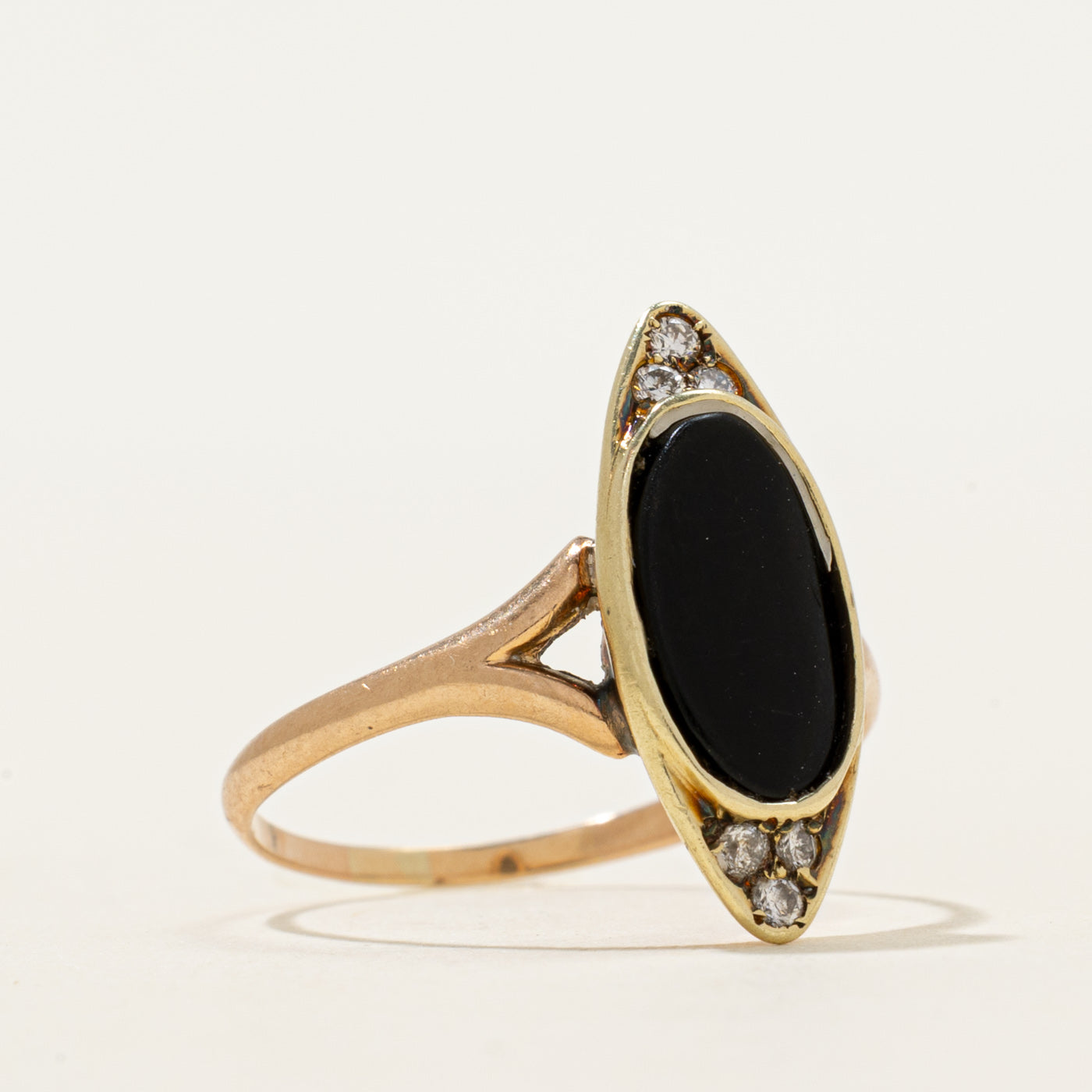 Oval Onyx & Diamond Cluster Navette Ring | 1.16ct, 0.05ctw | SZ 8.5