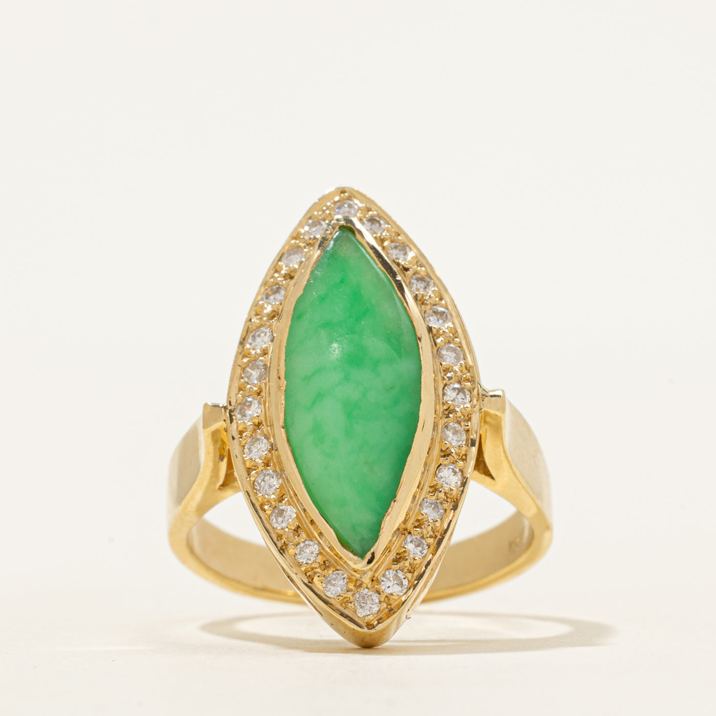18k Jadeite & Diamond Halo Navette Ring | 4.30ct, 0.12ctw | SZ 6.5