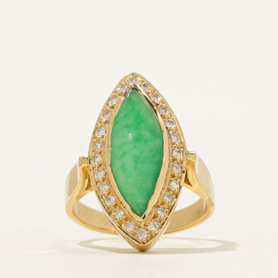 18k Jadeite & Diamond Halo Navette Ring | 4.30ct, 0.12ctw | SZ 6.5