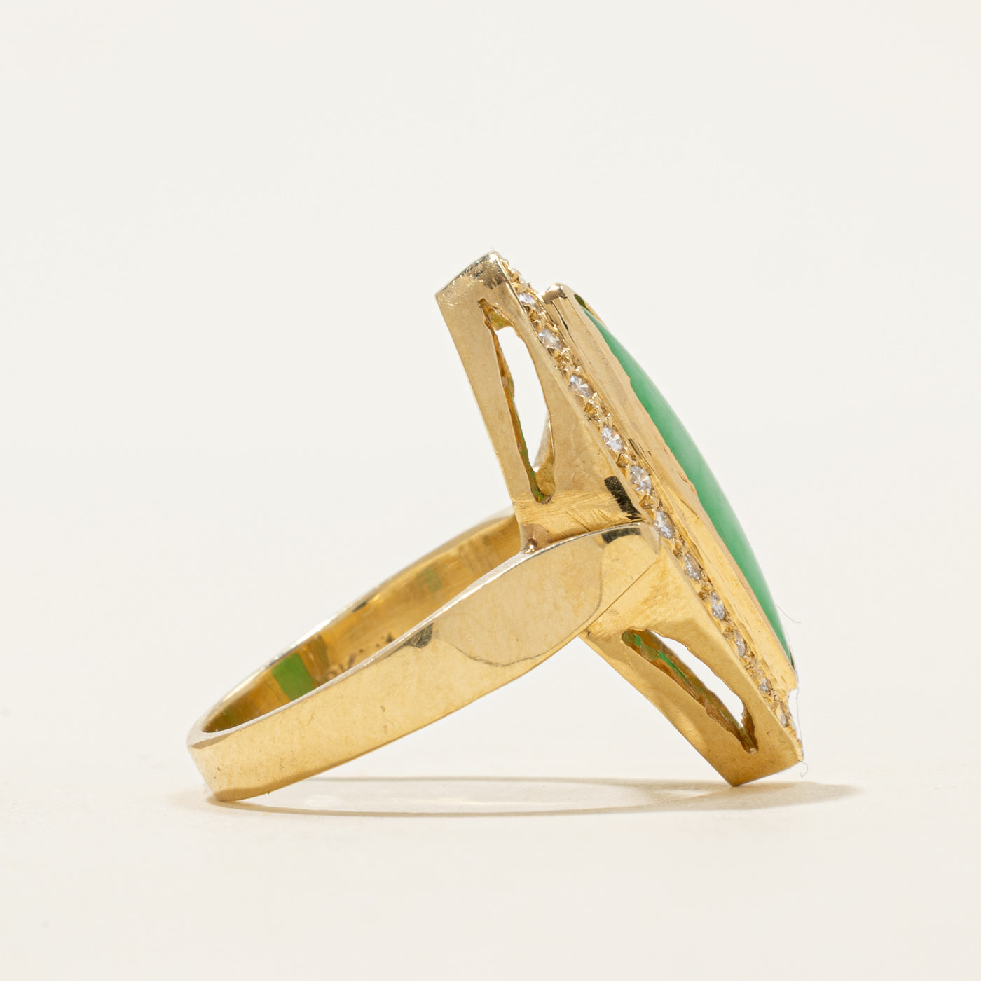 18k Jadeite & Diamond Halo Navette Ring | 4.30ct, 0.12ctw | SZ 6.5