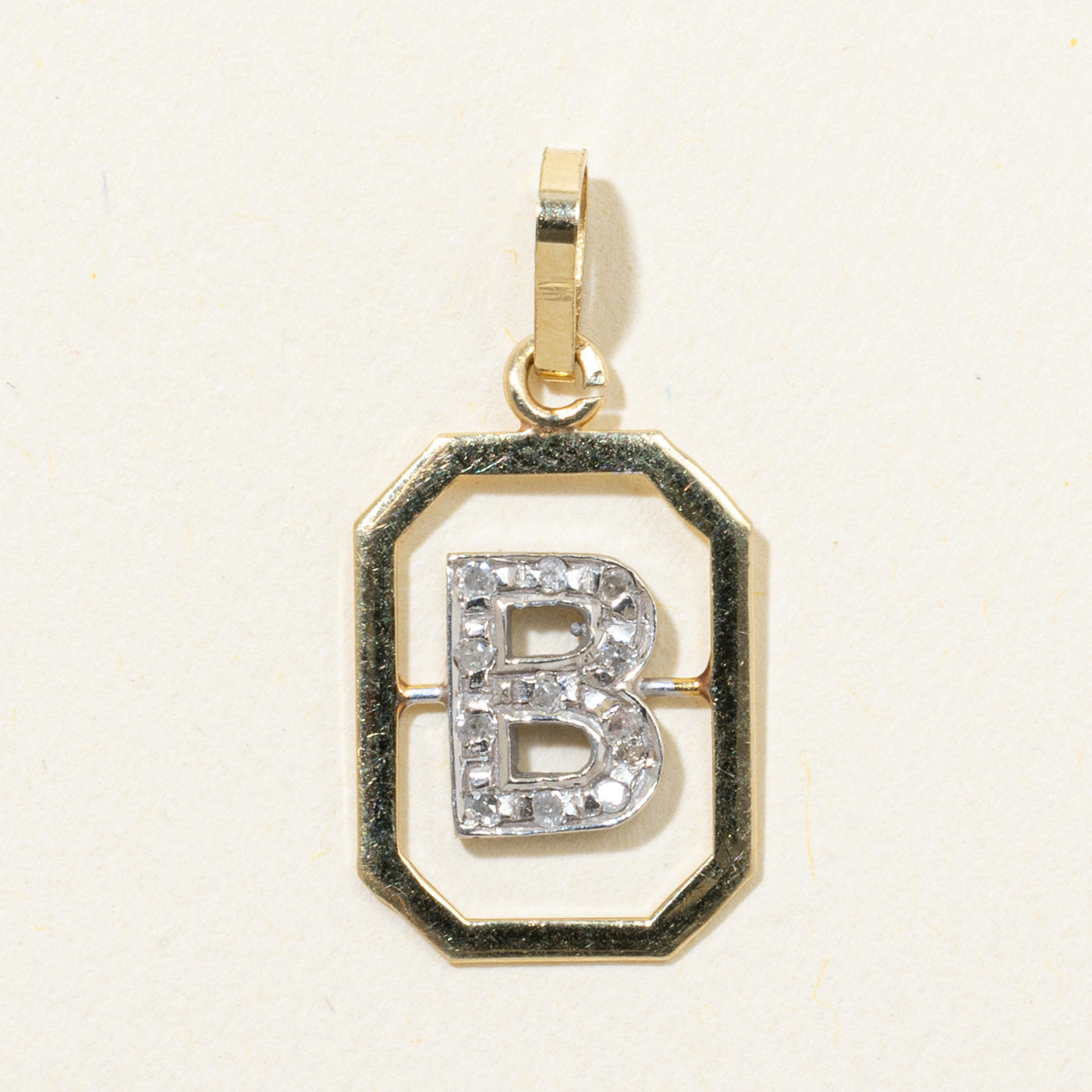 Two-Tone Diamond Octagon "B" Initial Pendant | 0.07ctw