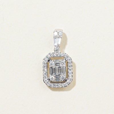 18k Baguette Cut Diamond Halo Pendant | 0.25ctw