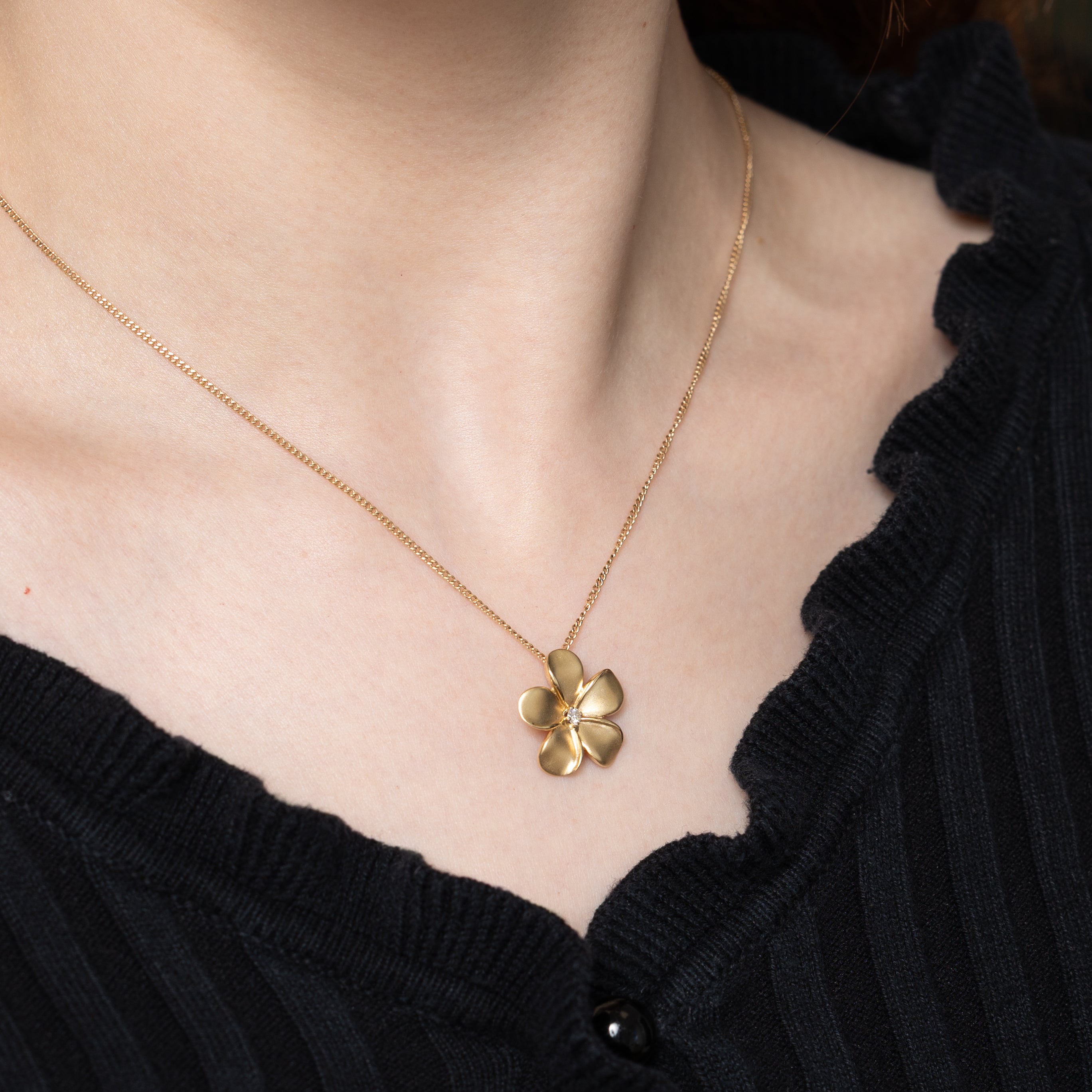 Diamond Matte Hibiscus Flower Pendant | 0.05ct