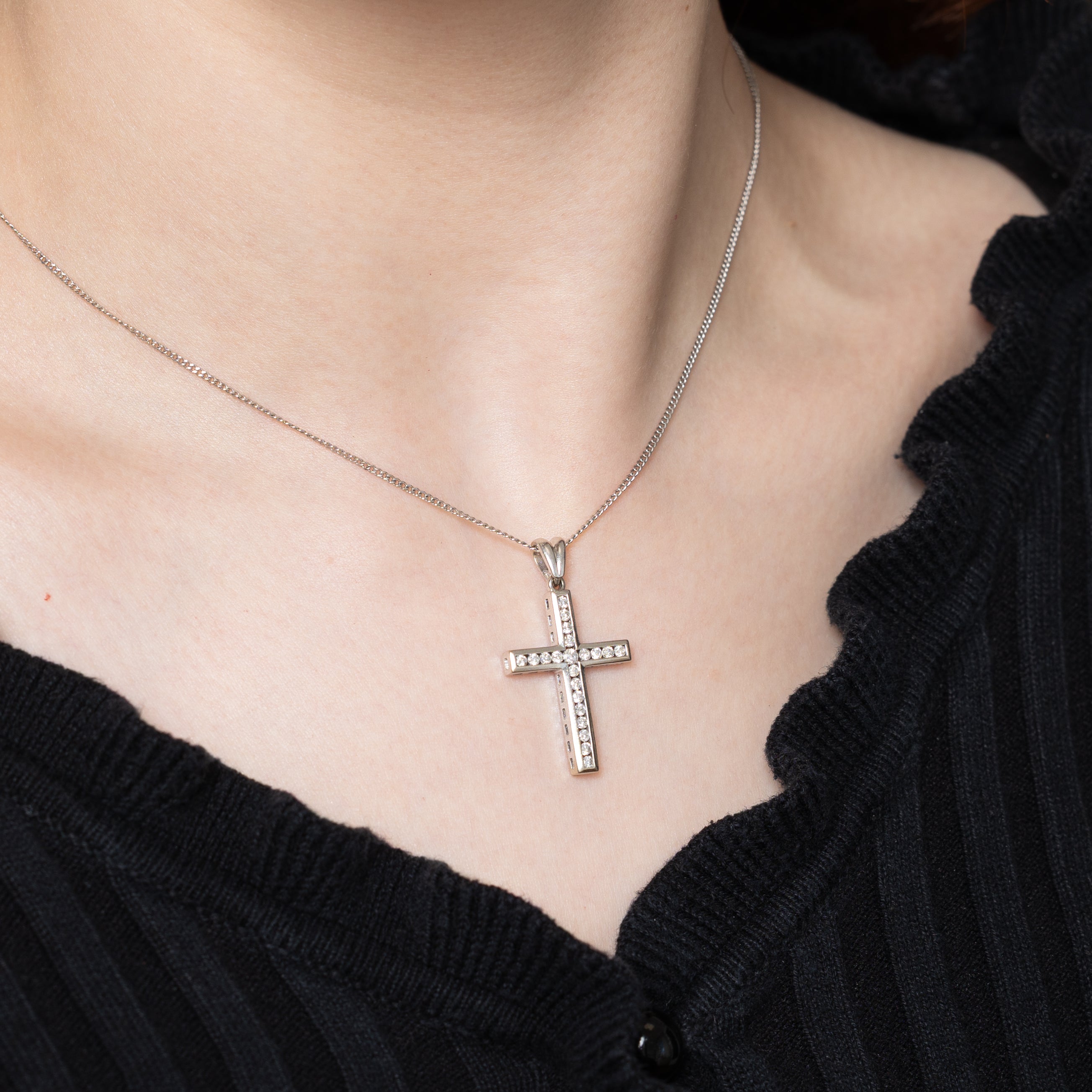 Channel Set Diamond Cross Pendant | 0.50ctw