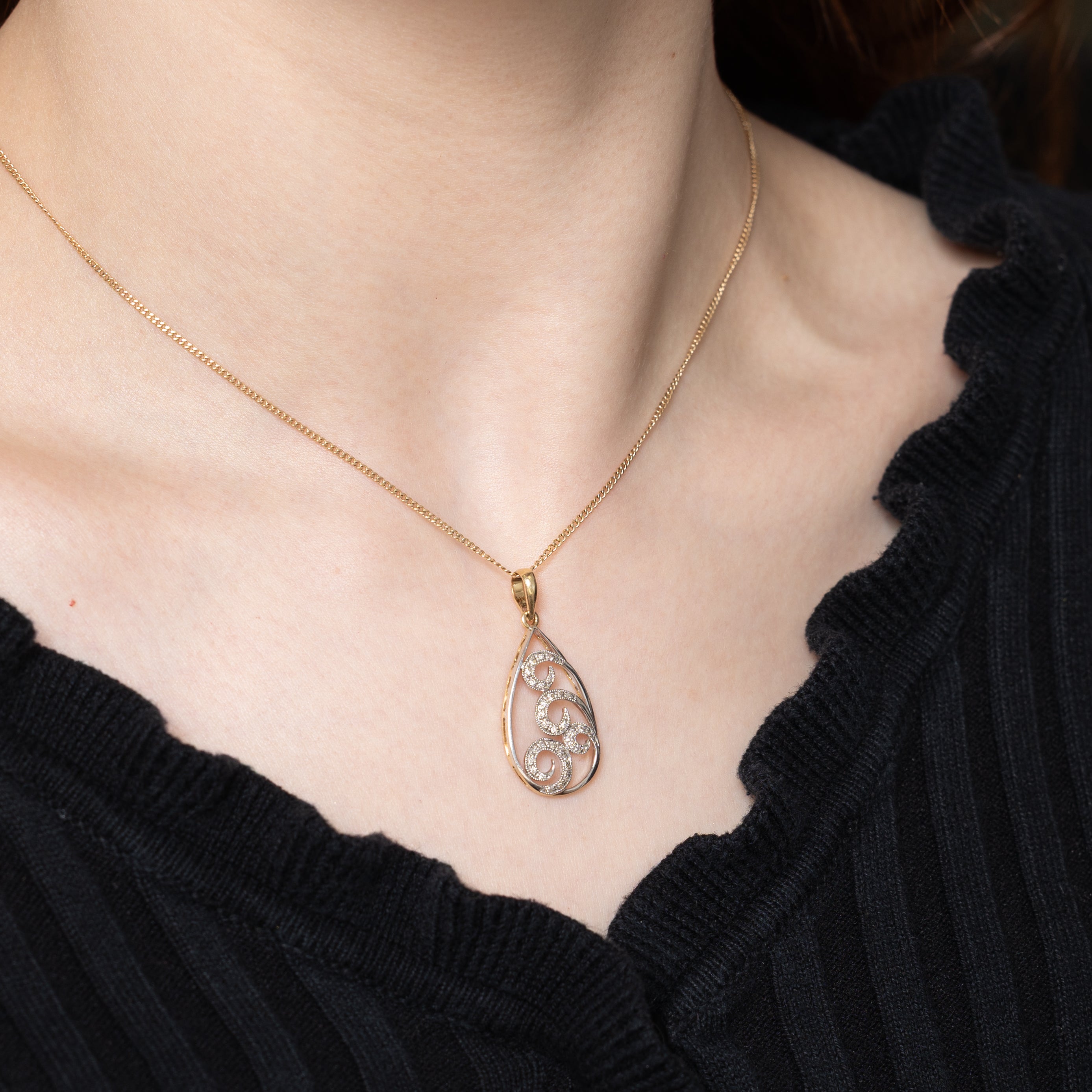 Diamond Openwork Swirl Pear Shaped Pendant | 0.12ctw