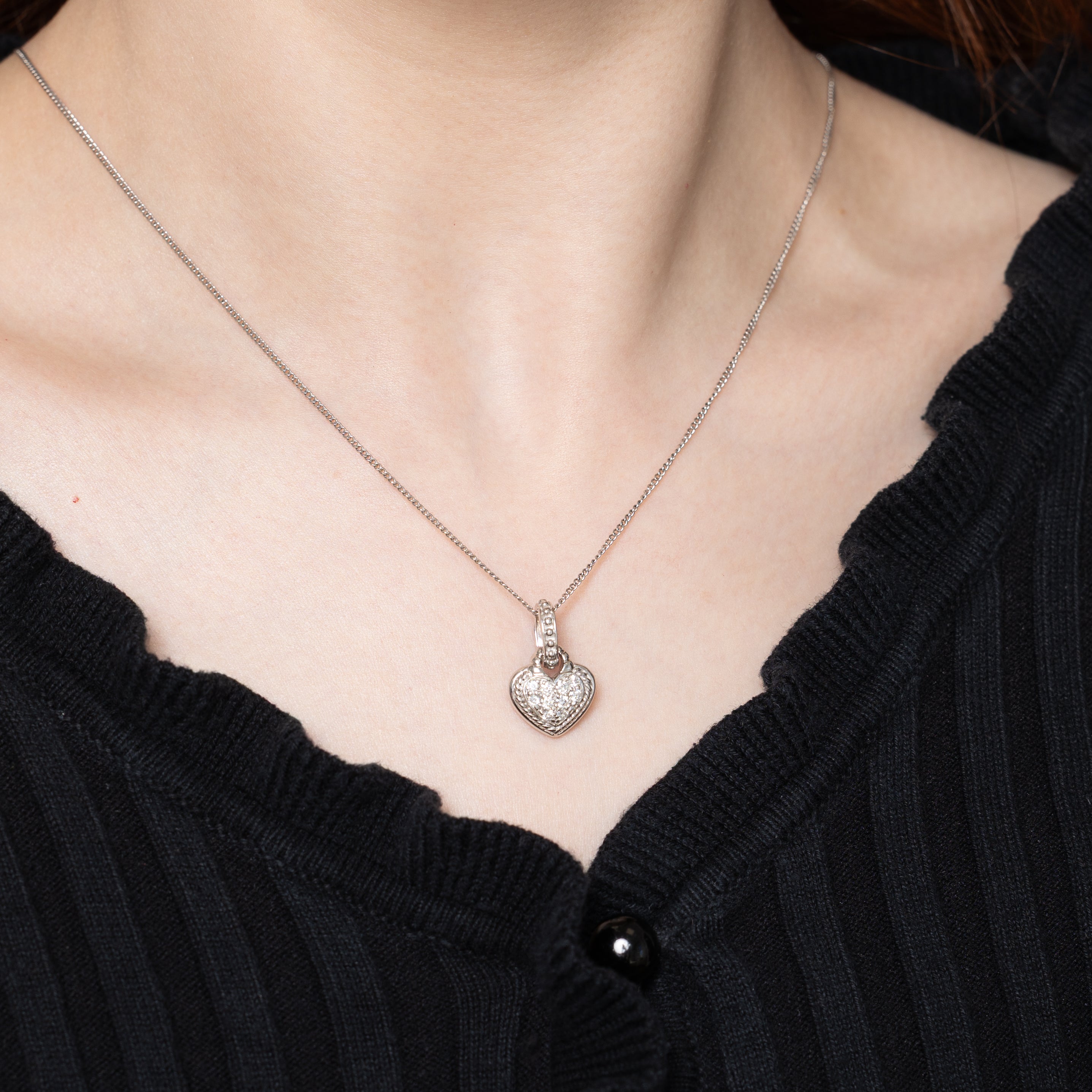 18k Diamond Cluster Textured Heart Pendant | 0.29ctw