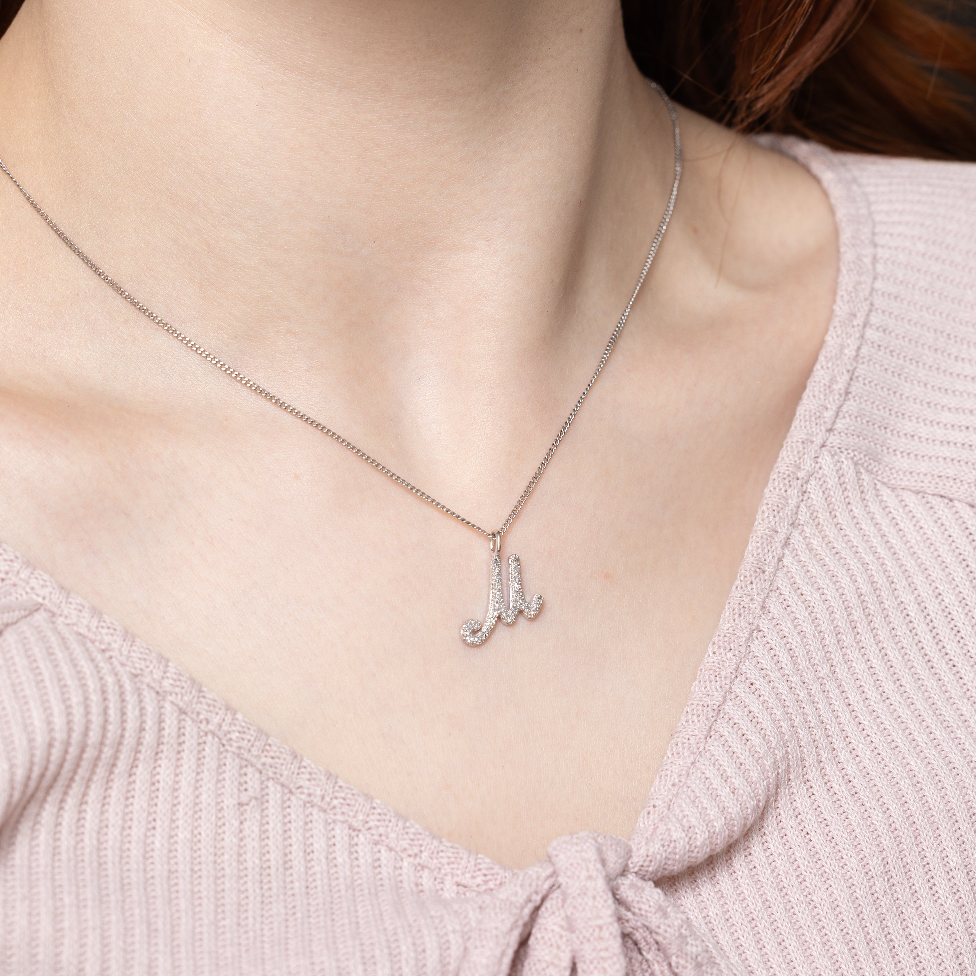 Pave Set Diamond "M" Initial Pendant | 0.15ctw