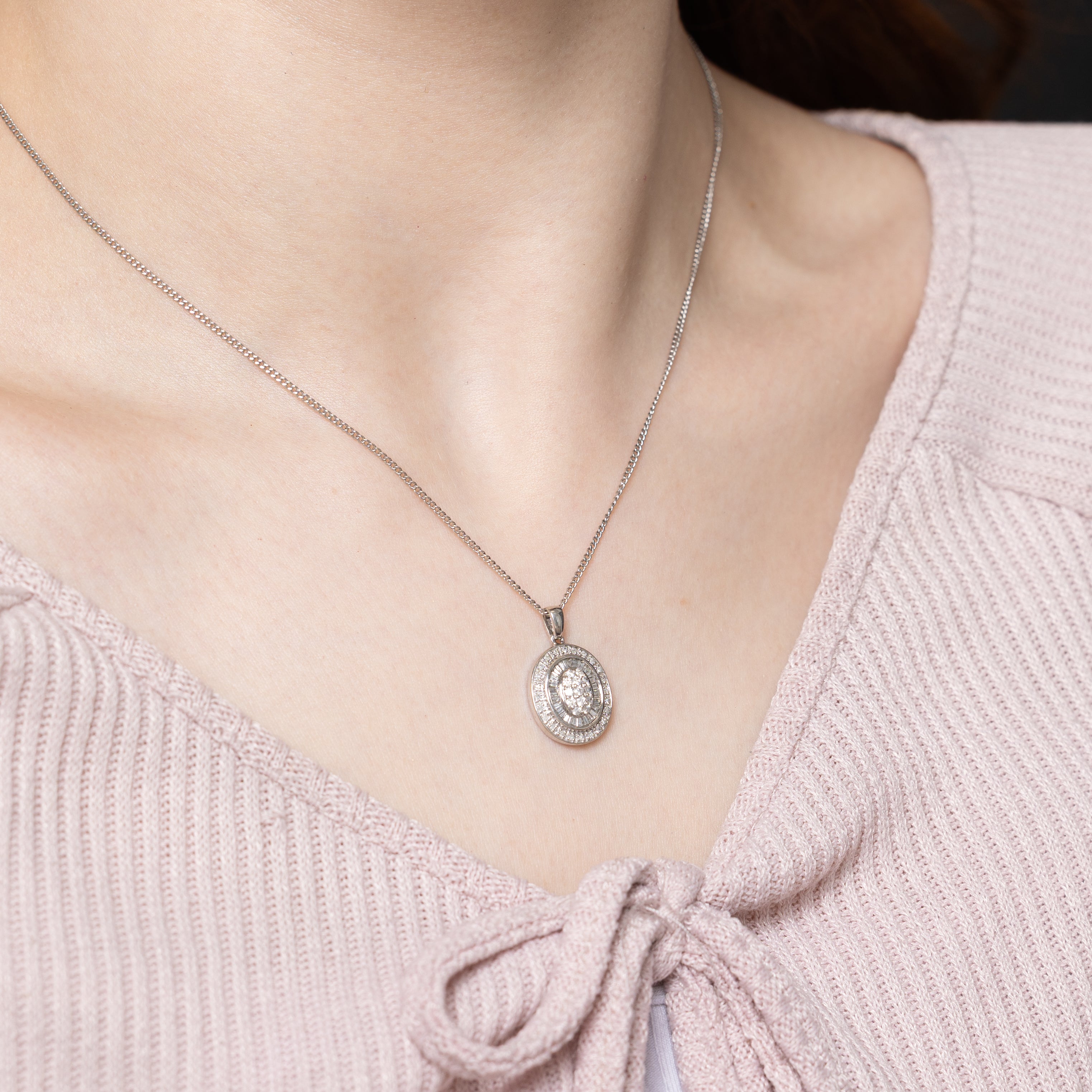 Multi Cut Diamond Cluster Oval Pendant | 0.45ctw