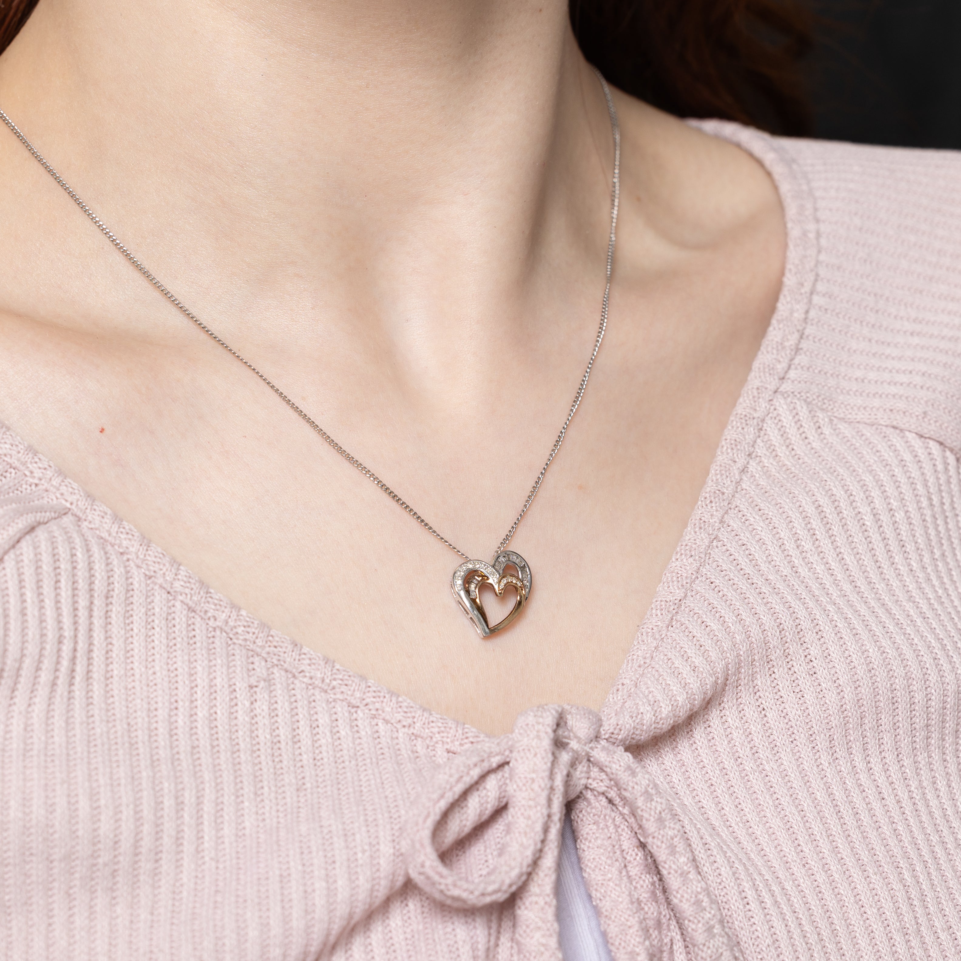 Two-Tone Diamond Open Heart Pendant | 0.22ctw