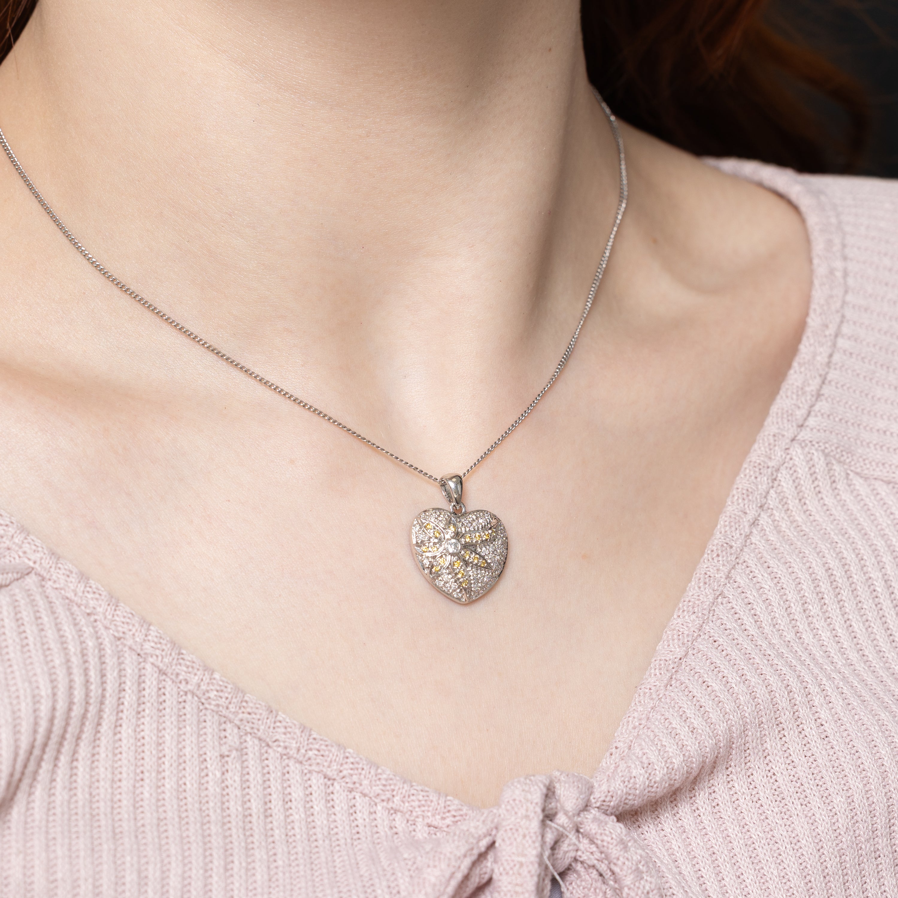 Pave Set Yellow & White Diamond Heart Pendant | 0.38ctw