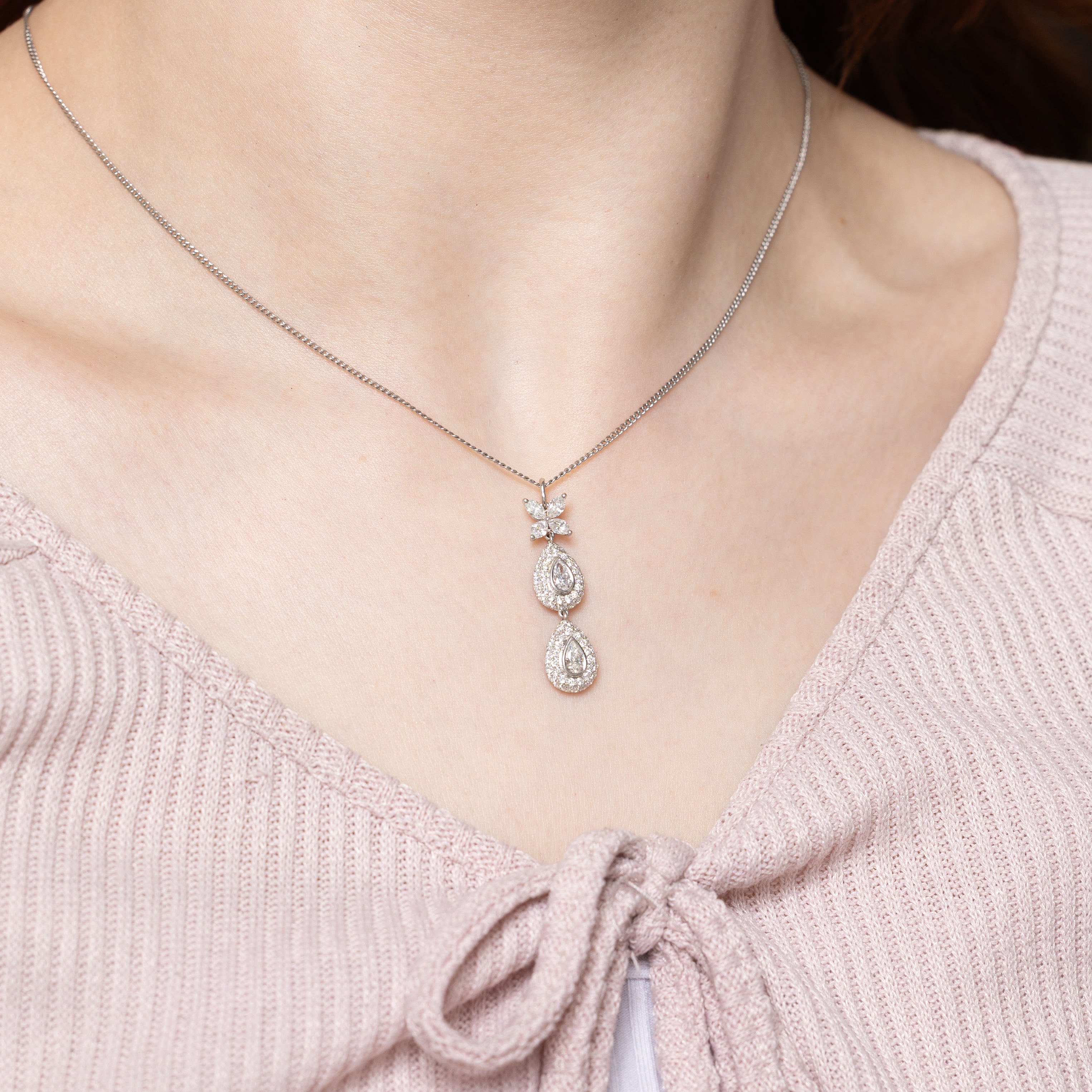 18k Diamond Floral & Pear Shaped Drop Pendant | 1.56ctw