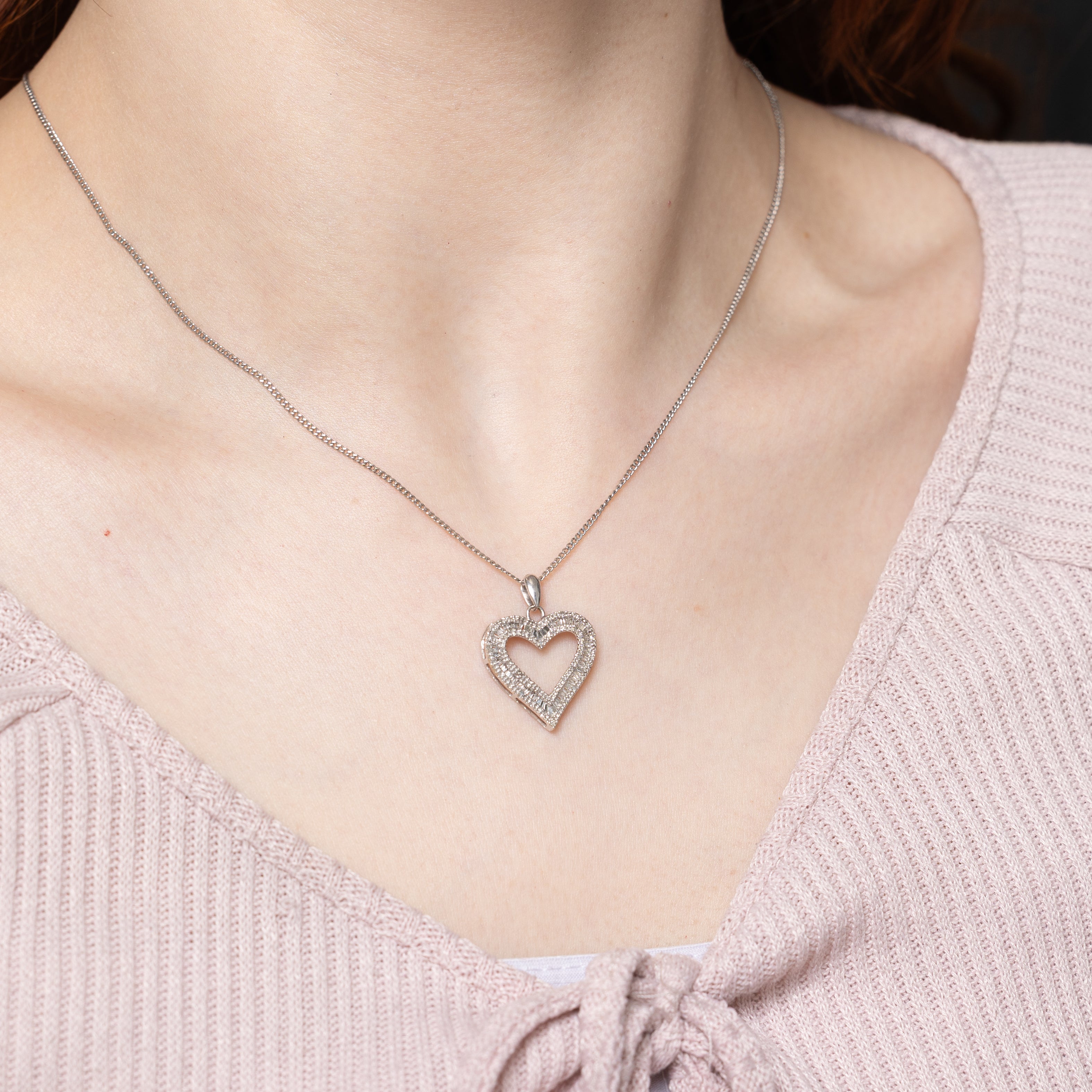 Baguette Cut Diamond Open Heart Pendant | 0.20ctw