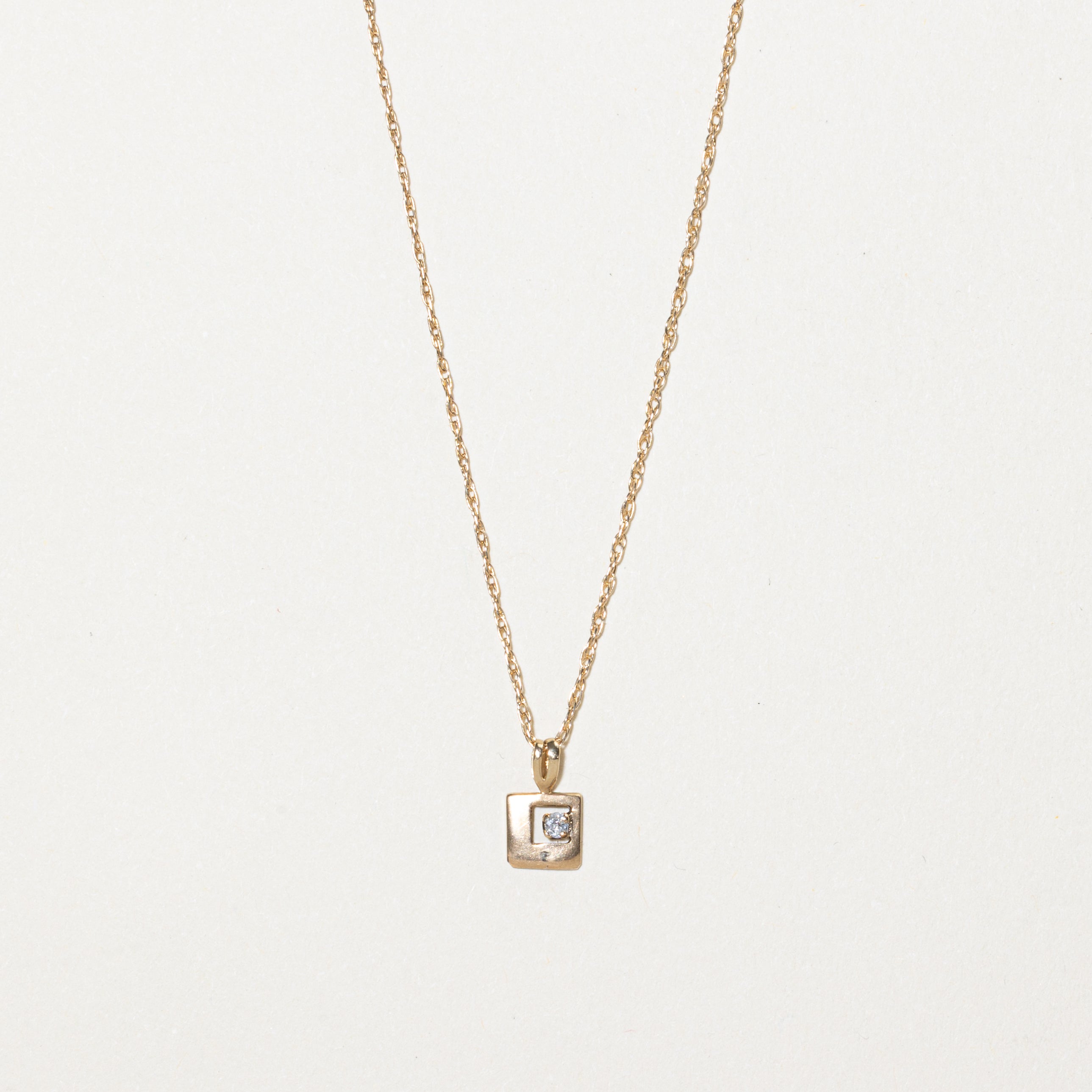 Rose Gold Diamond Square Pendant Necklace | 0.02ct | 8"