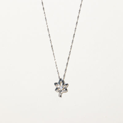 Diamond Leaf Pendant Necklace | 0.02ct | 16