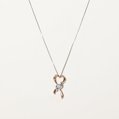 Two-Tone Diamond Heart Ribbon Pendant Necklace | 0.10ct | 20