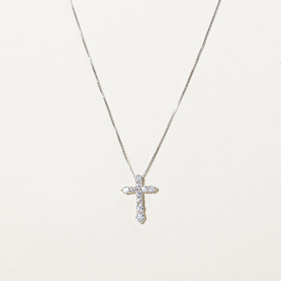 18k Pave Set Diamond Cross Pendant Necklace | 0.50ctw | 15