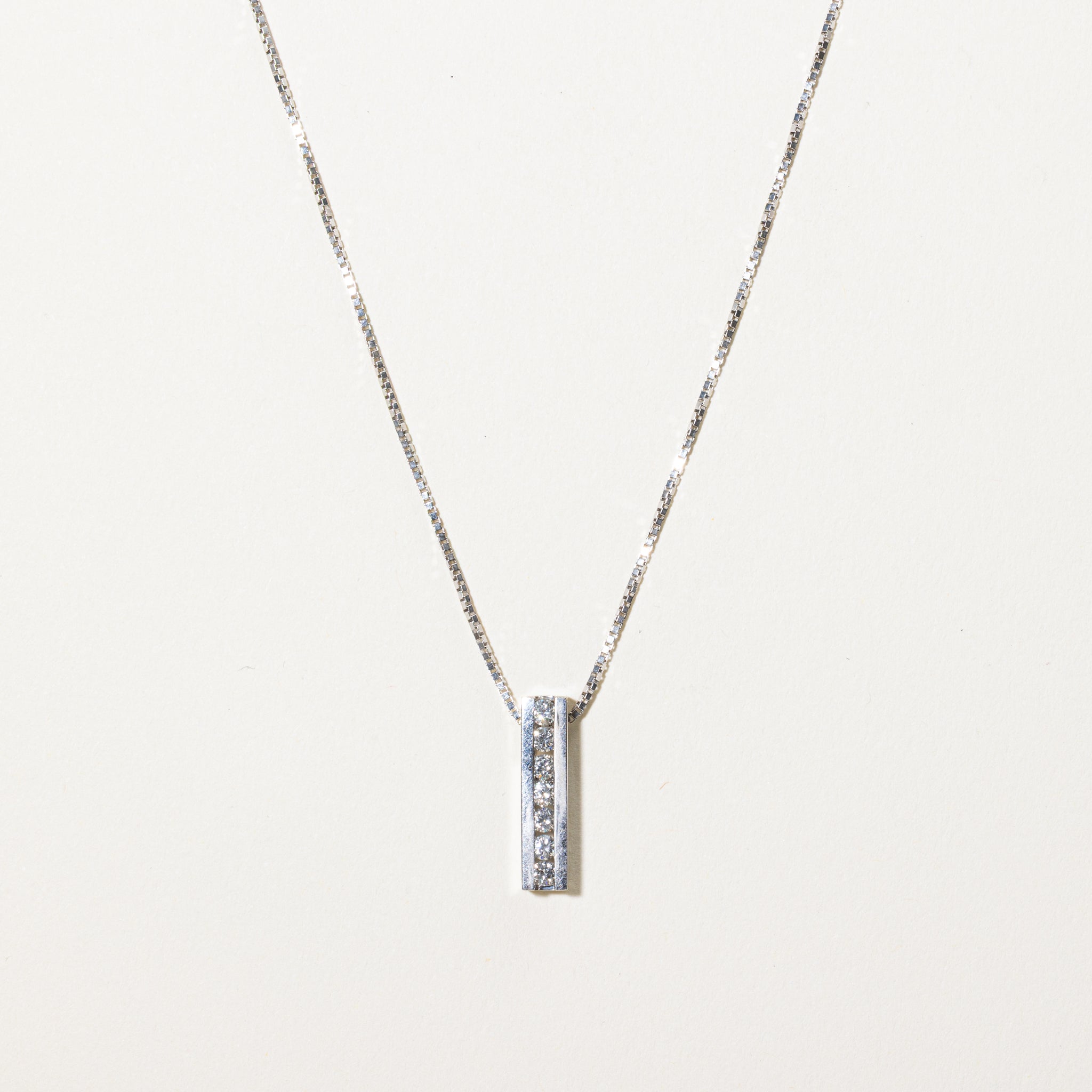 Channel Set Set Diamond Column Pendant Necklace | 0.33ctw | 18