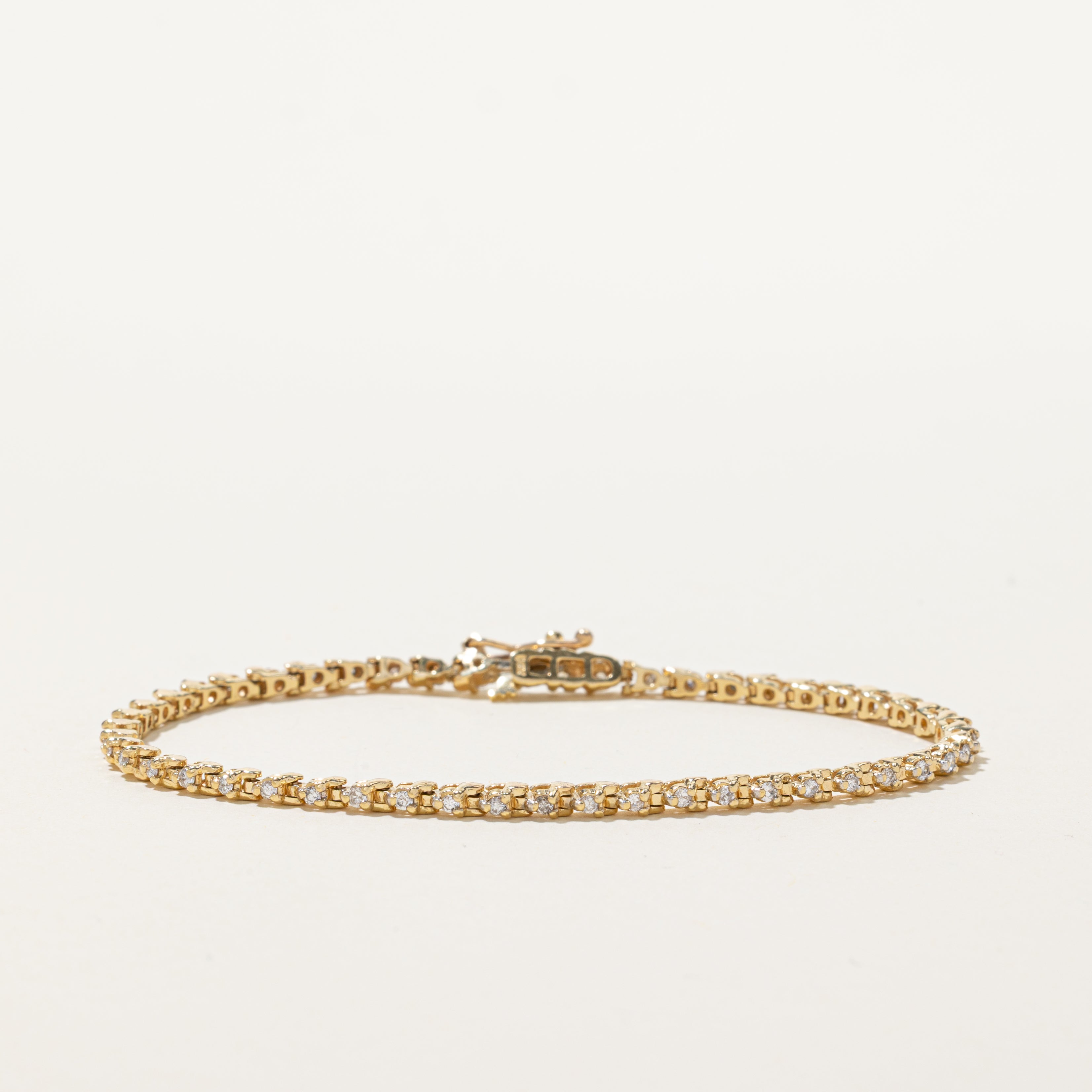 Yellow Gold Diamond Plain Tennis Bracelet | 0.50ctw | 7"