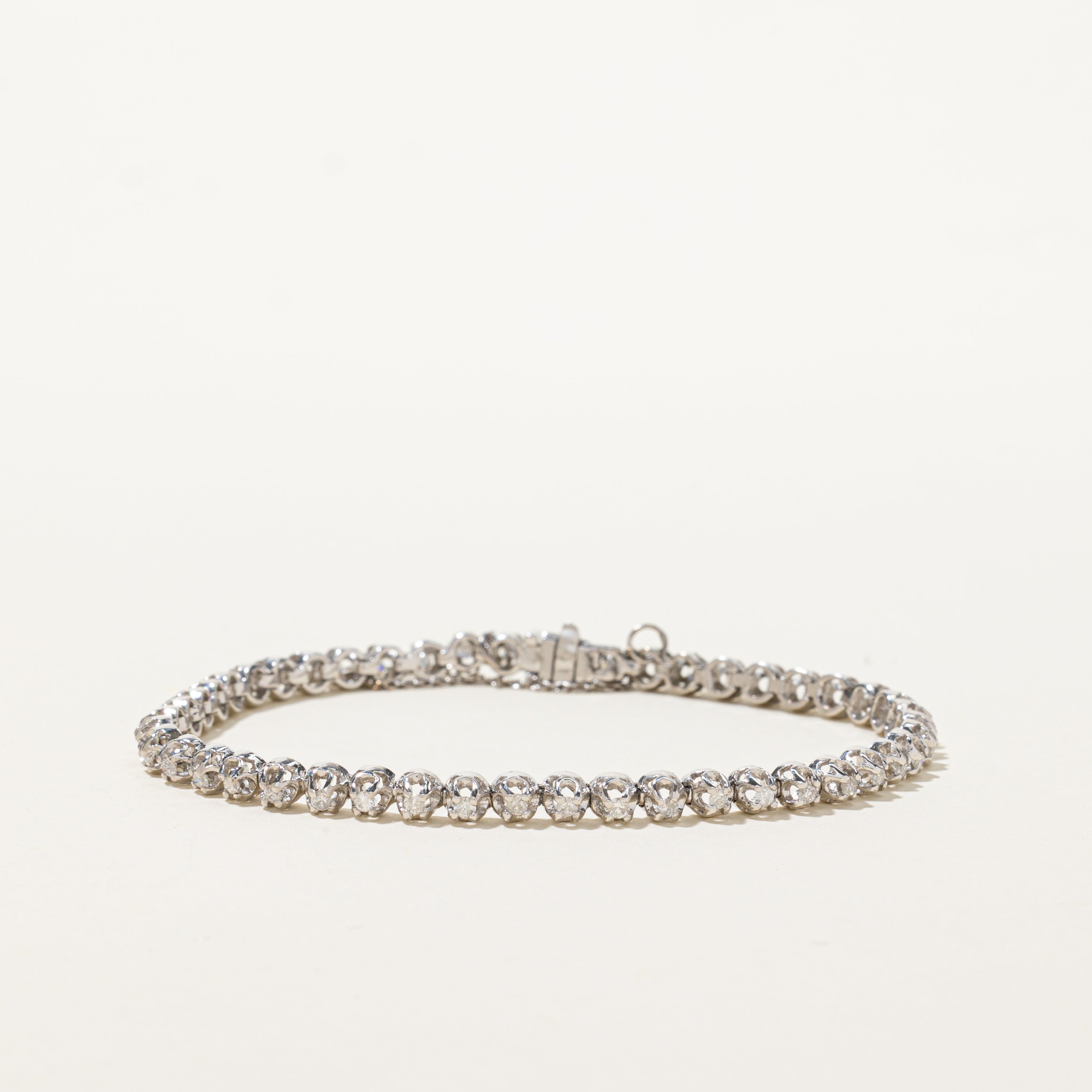 White Gold Belcher Set Diamond Tennis Bracelet | 0.94ctw | 7"