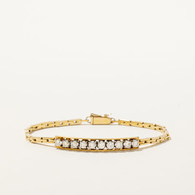 Yellow Gold Diamond Bar Panther Link Bracelet | 0.85ctw | 7