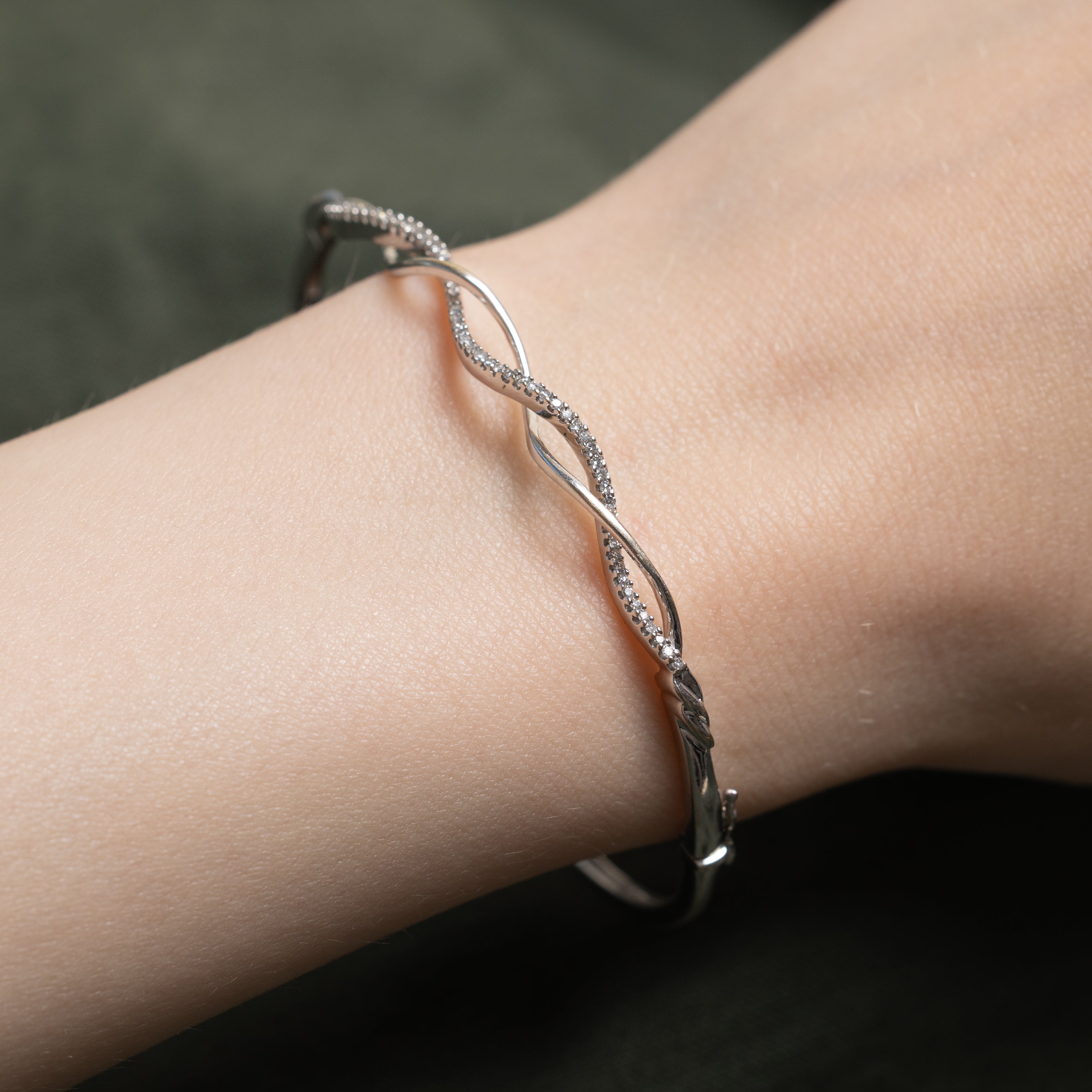 White Gold Semi-Eternity Diamond Twisted Cuff | 0.25ctw | 6.5"