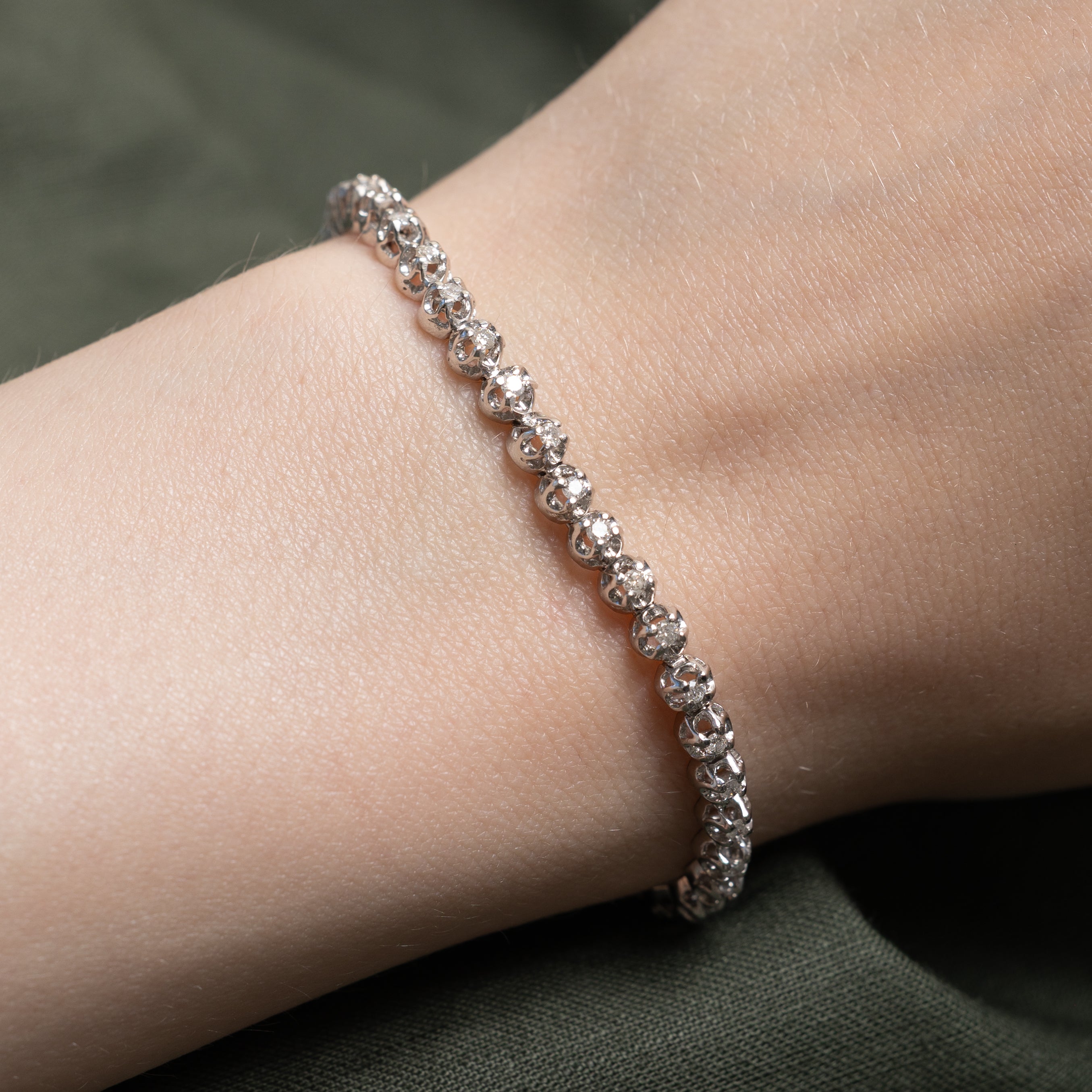 White Gold Belcher Set Diamond Tennis Bracelet | 0.94ctw | 7"