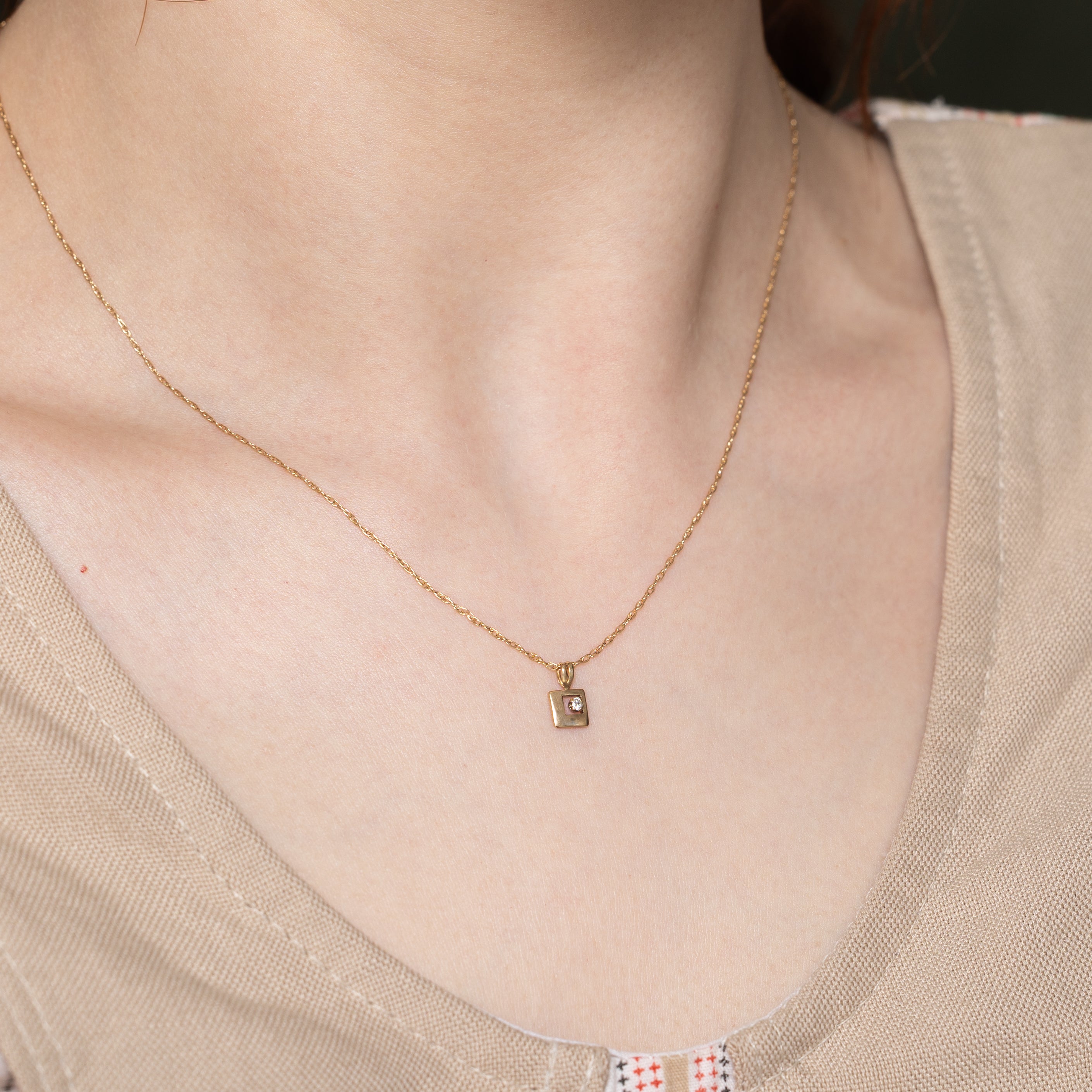 Rose Gold Diamond Square Pendant Necklace | 0.02ct | 8"