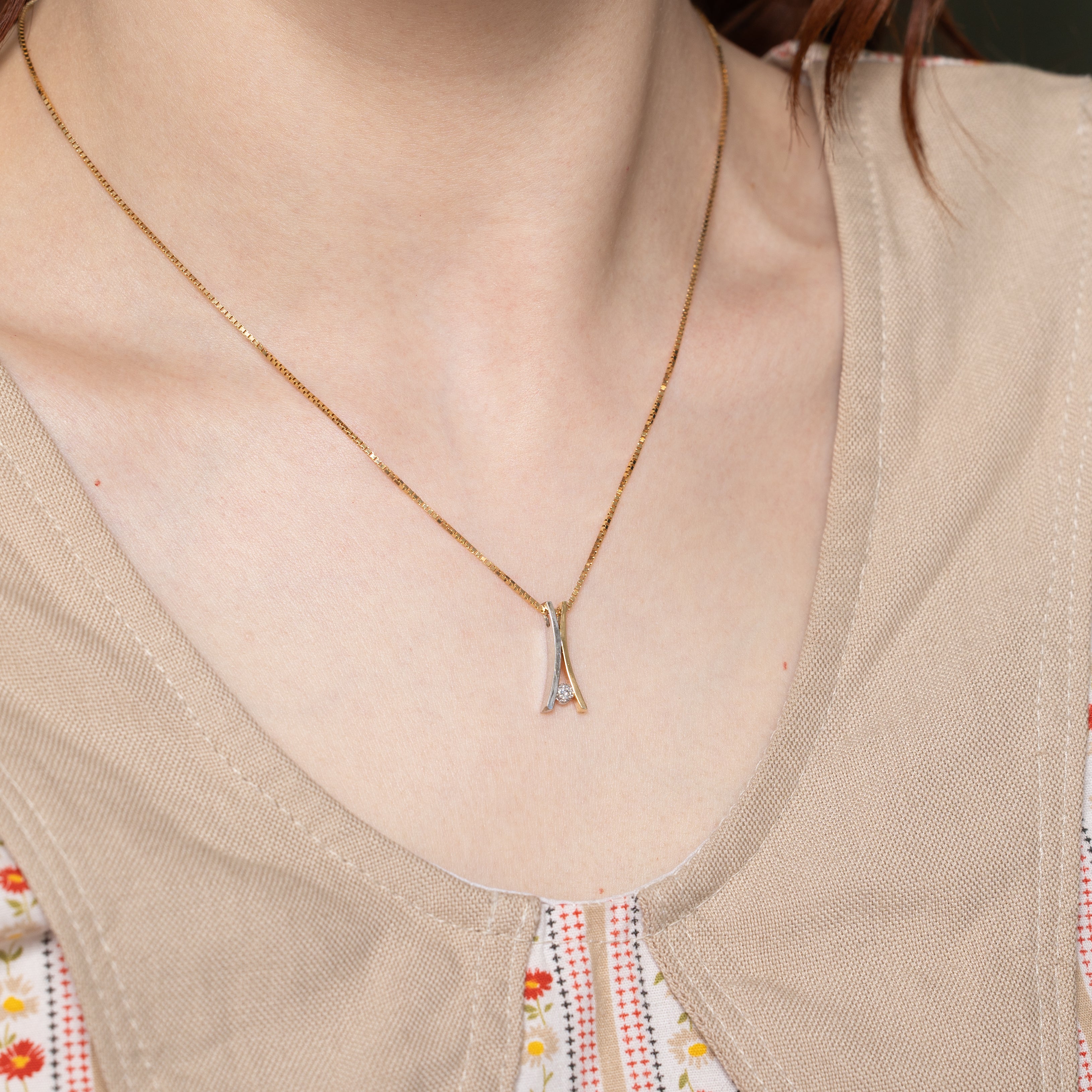 Two-Tone Diamond Bypass Pendant Necklace | 0.11ct | 17"