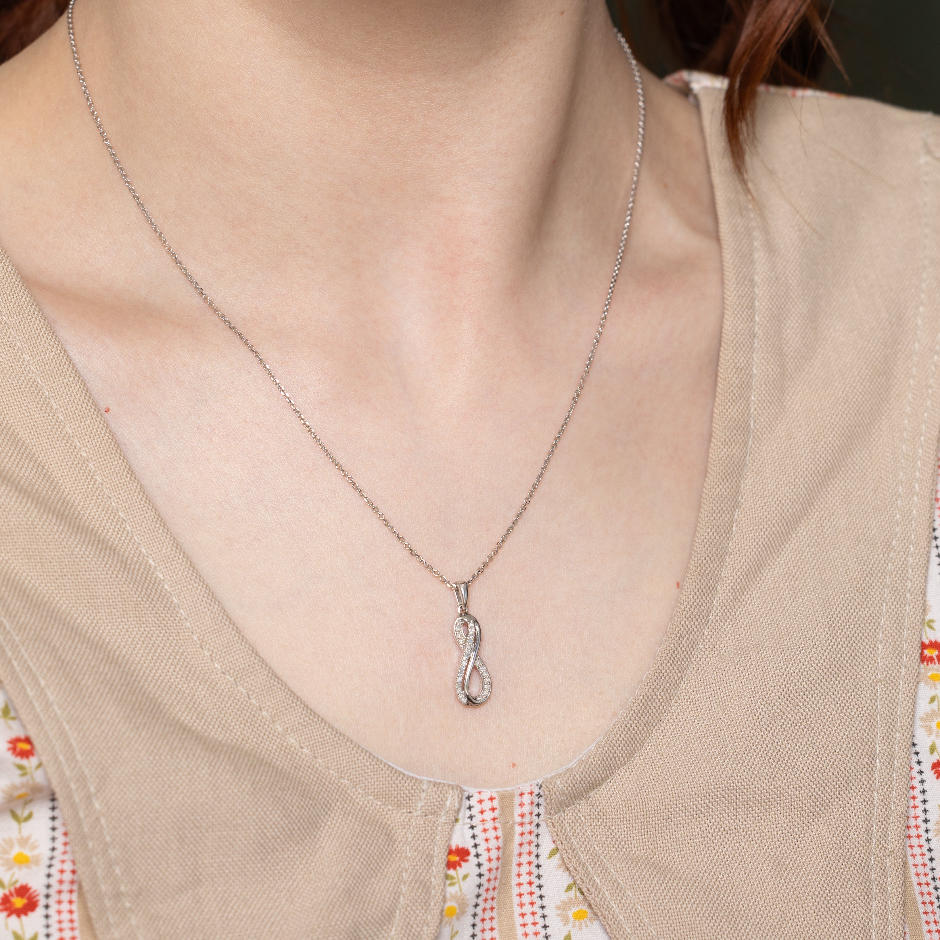 White Gold Diamond Infinity Pendant Necklace | 0.10ctw