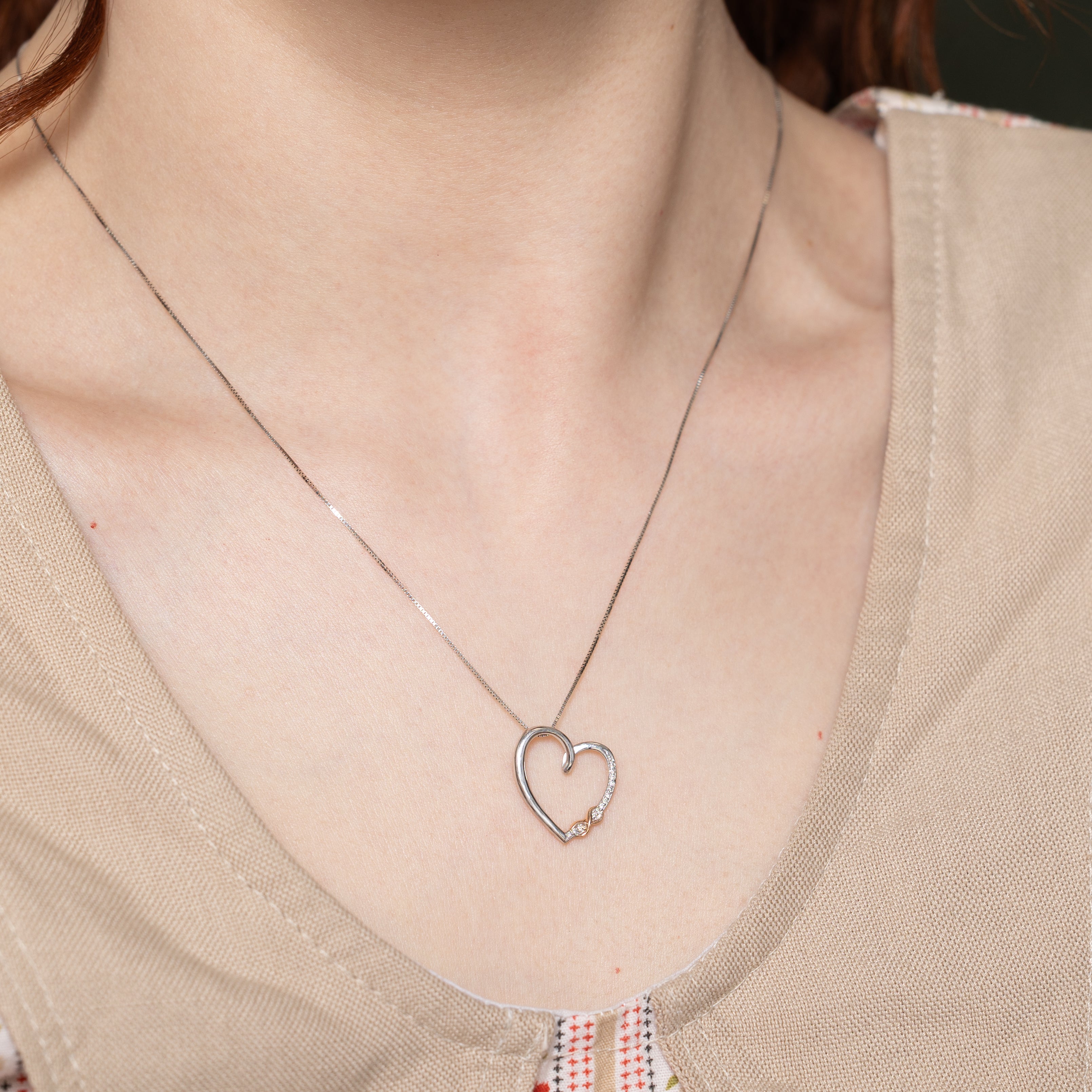 Diamond Open Heart Pendant Necklace | 0.02ctw | 17"