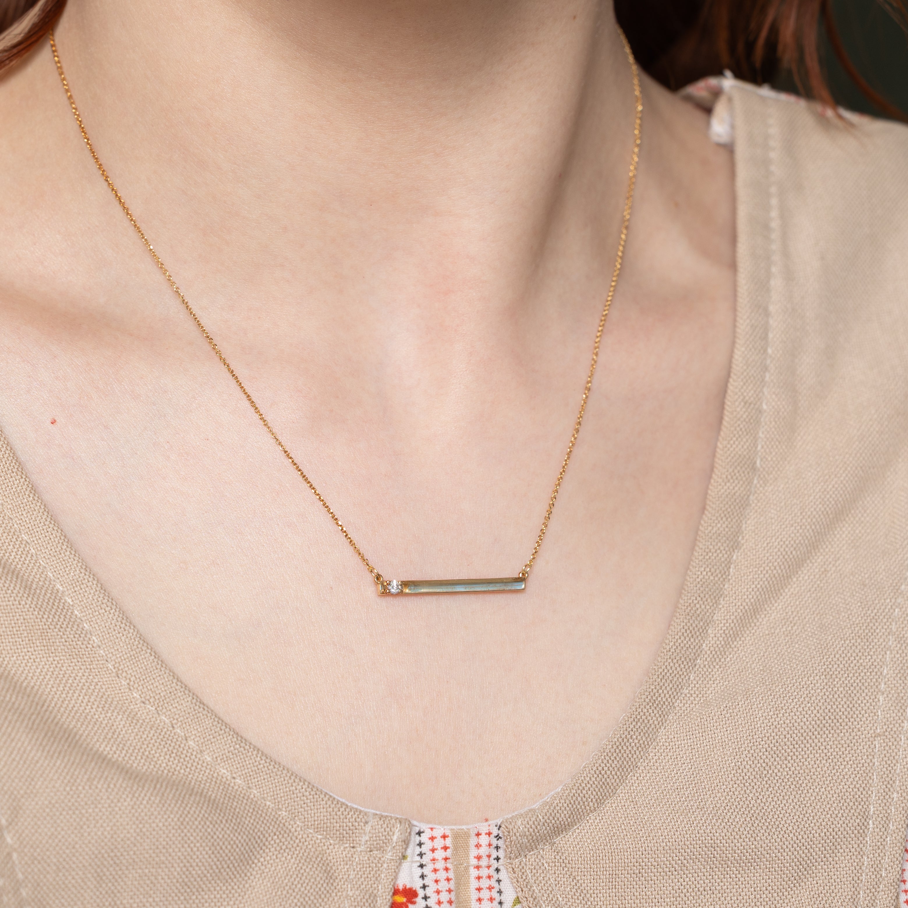 Diamond Bar Pendant Necklace | 0.06ct | 19"