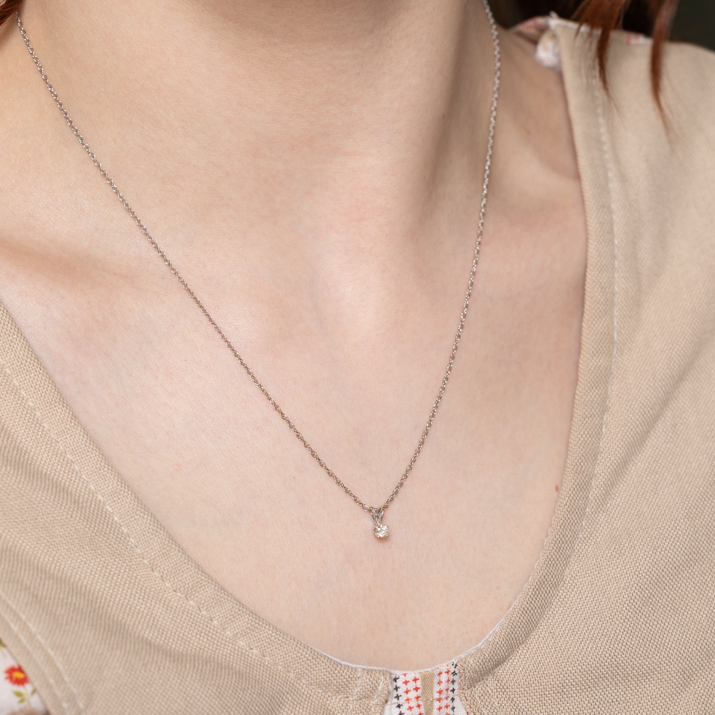 White Gold Solitaire Diamond Pendant Necklace | 0.08ct | 18"