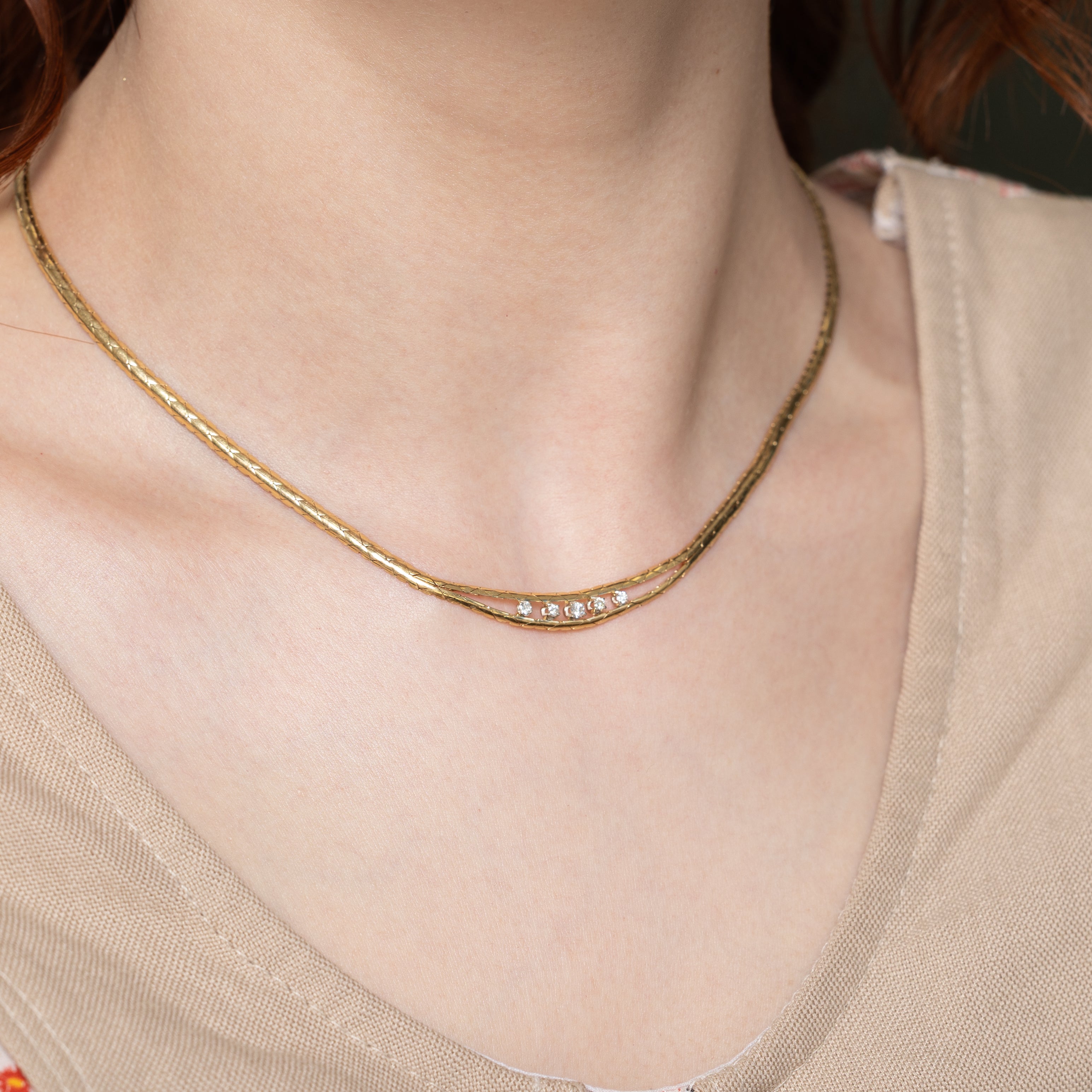 Five-Stone Diamond Split Cobra Chain Necklace | 0.13ctw | 16"