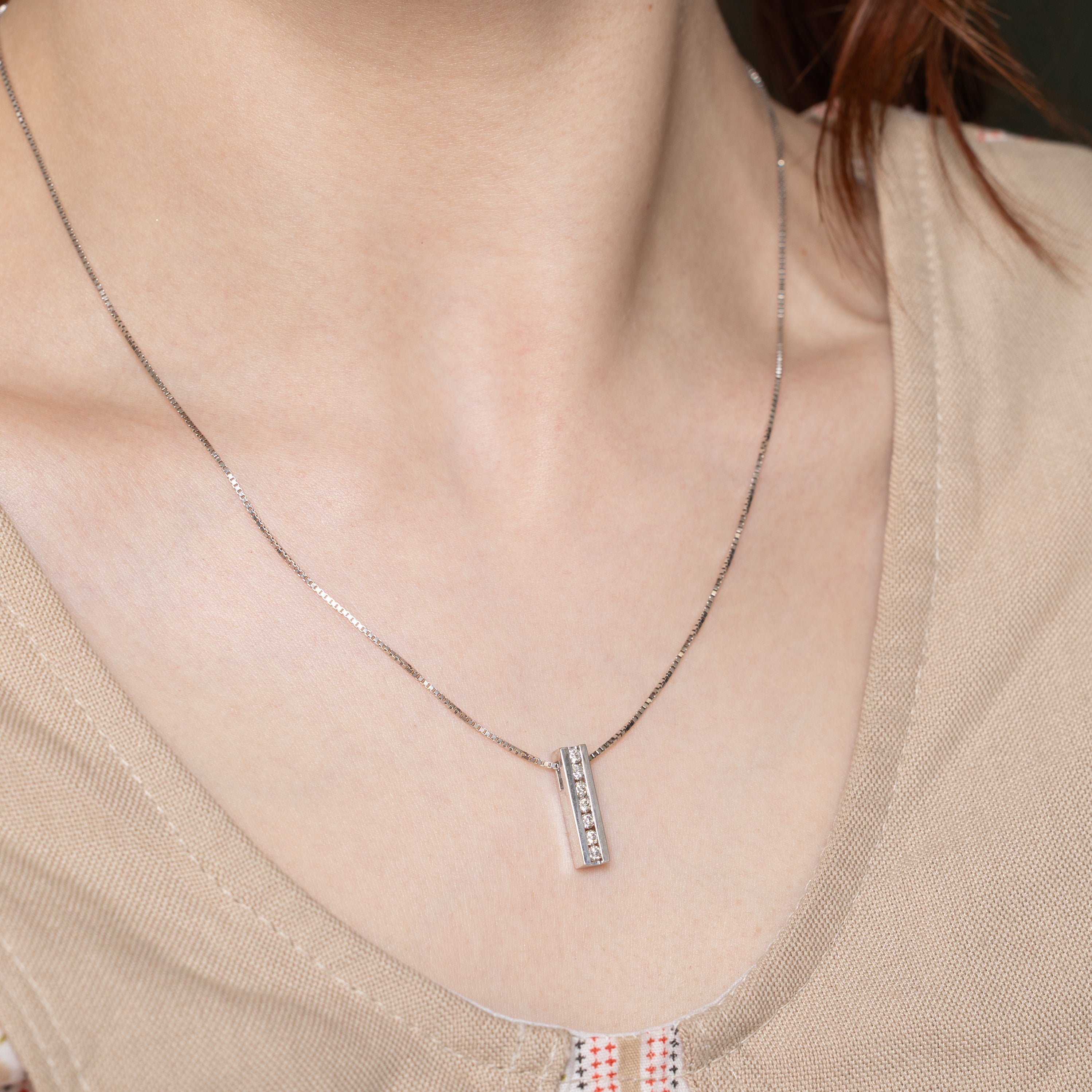 Channel Set Set Diamond Column Pendant Necklace | 0.33ctw | 18"