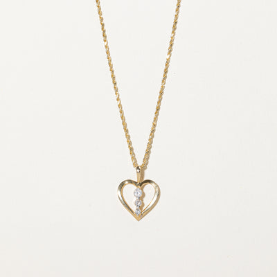 Diamond Column Open Heart Pendant Necklace | 0.20ctw | 21