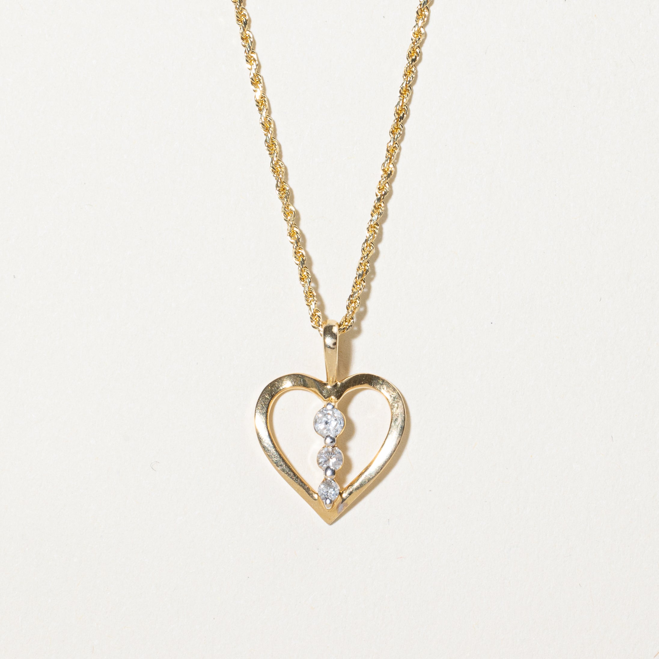 Diamond Column Open Heart Pendant Necklace | 0.20ctw | 21"